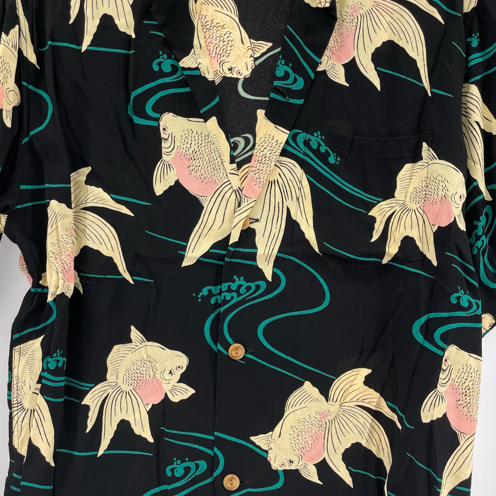 半袖シャツ SUN SURF レーヨンアロハシャツ SS34867 金魚 黒 (M) M ブラック
