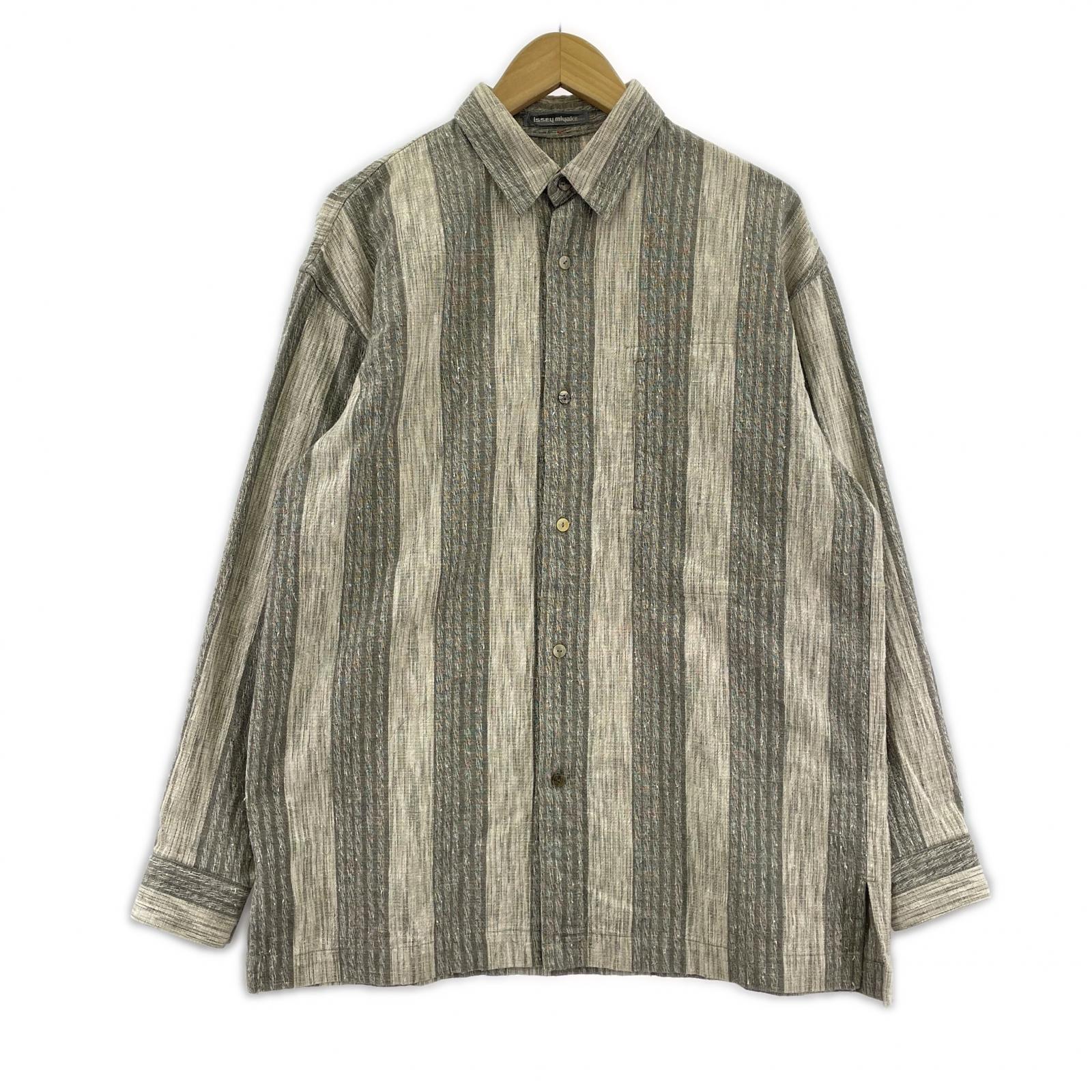 長袖シャツ 80s 筆タグストライプ (M) M グレー