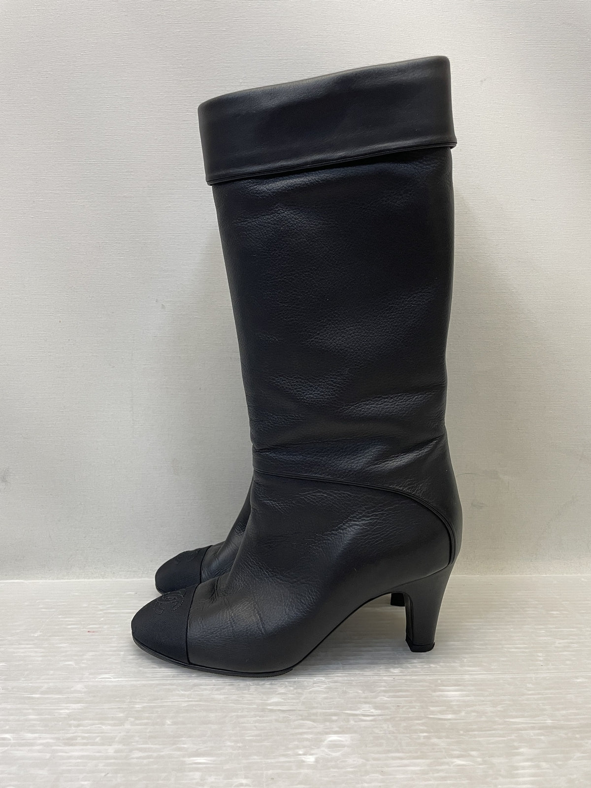 CHANEL キャップトゥココマークステッチ ロングブーツ 35C 黒