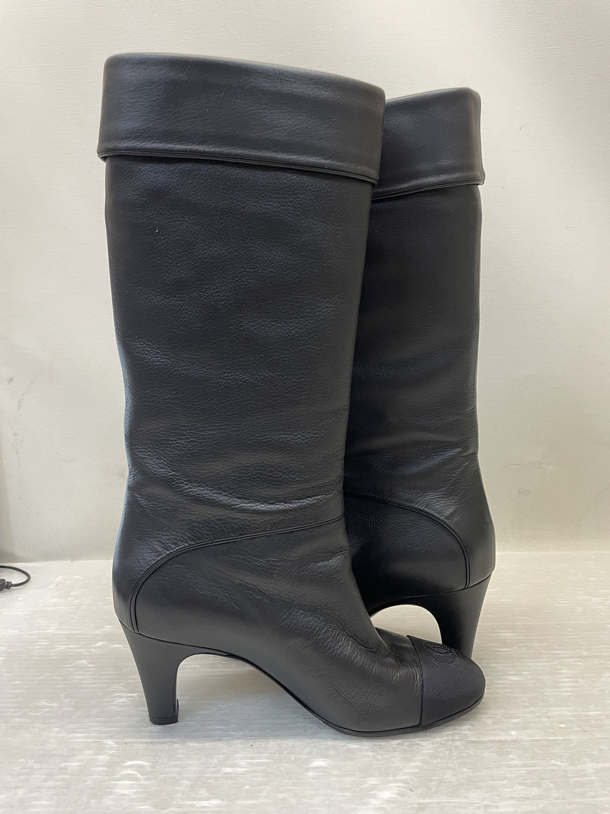 CHANEL キャップトゥココマークステッチ ロングブーツ 35C 黒