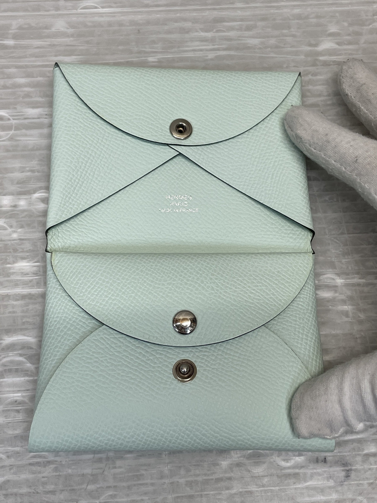 HERMES 24年 W刻印 カルヴィ デュオ カードケース ペパーミント