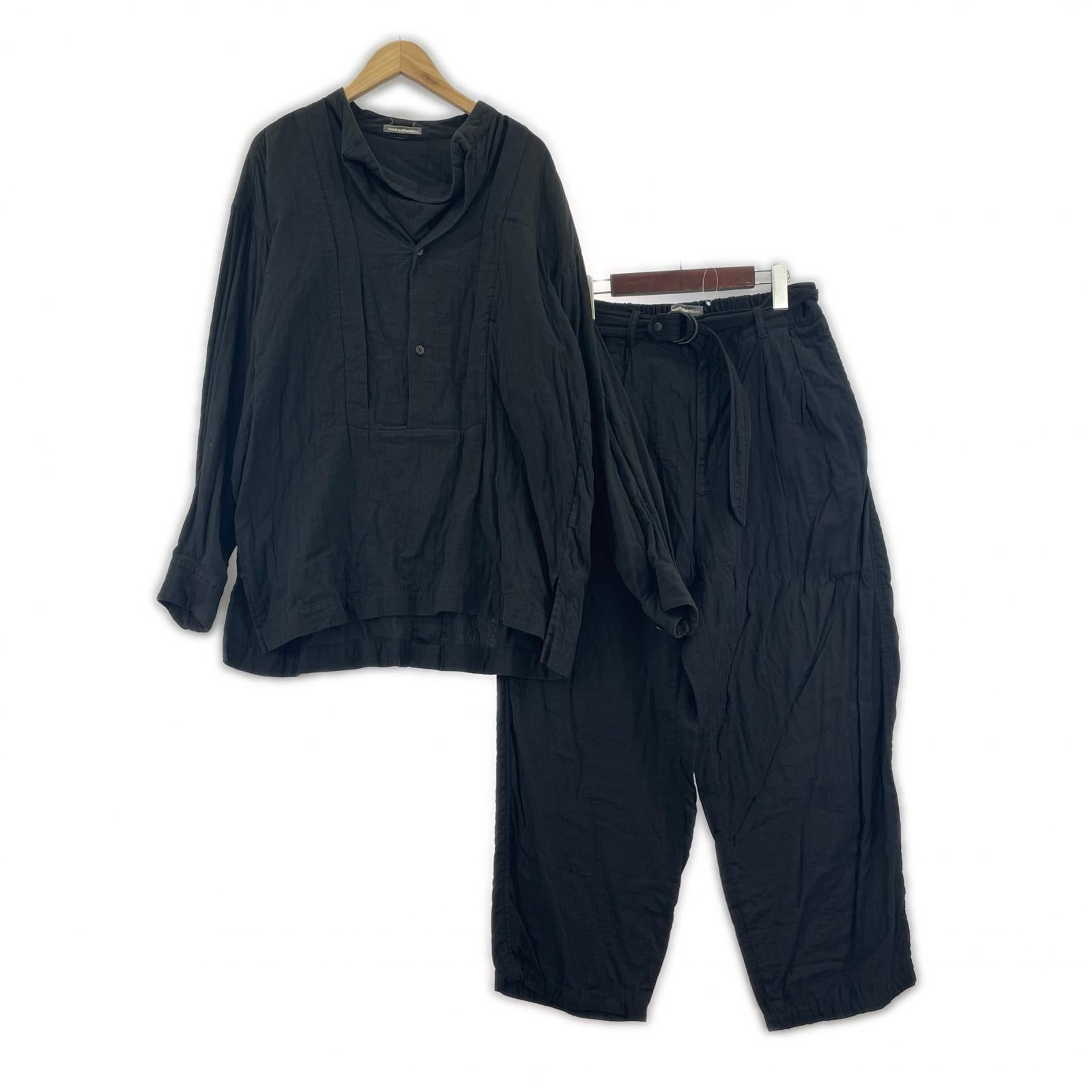 長袖シャツ ISSEY MIYAKE 80s 筆タグ プルオーバーシャツ セットアップ ブラック ブラック