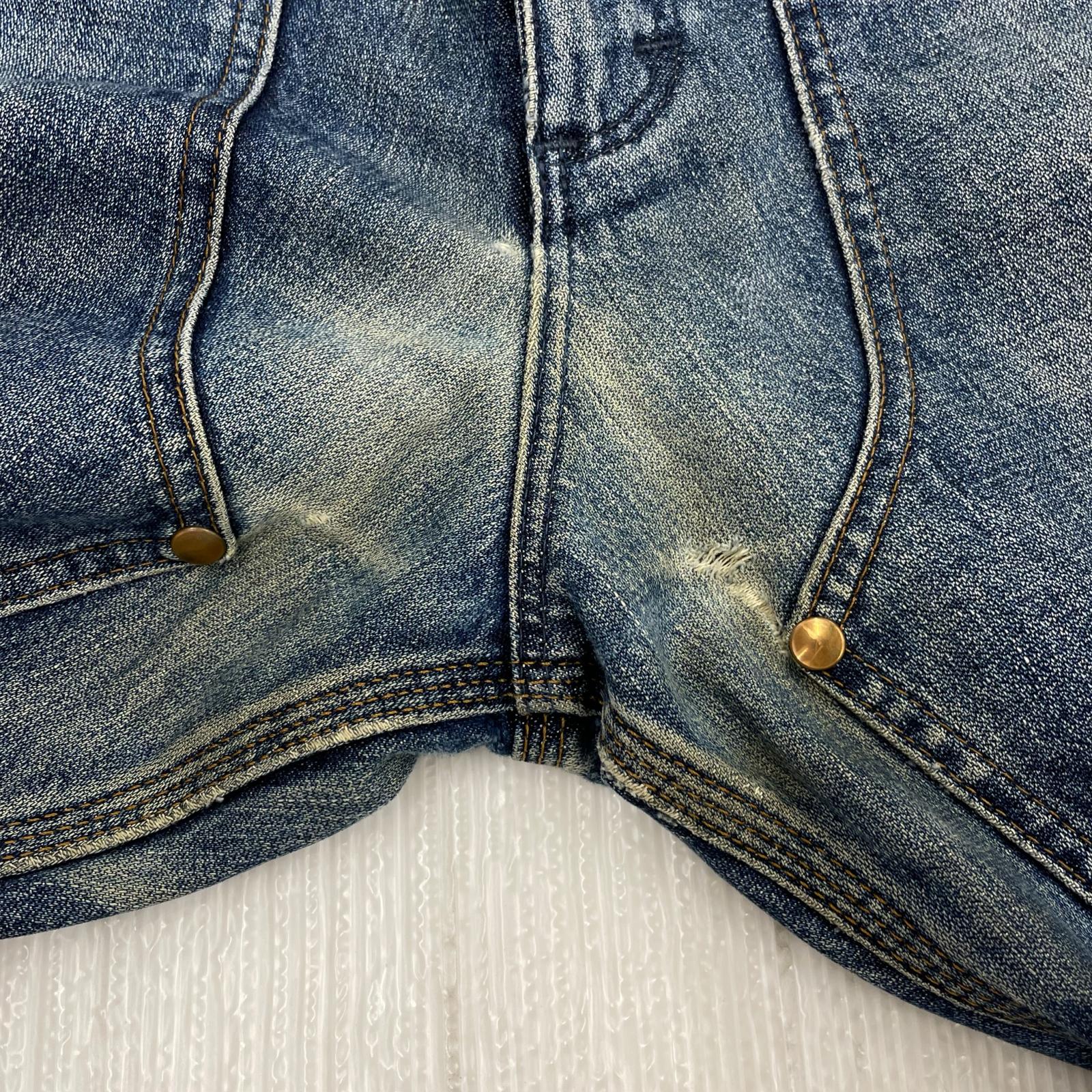 デニムパンツ ×UNFOLLOW ダブルニーデニムパンツ L ブルー