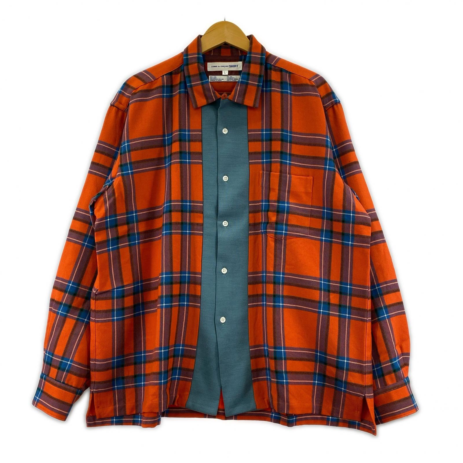 長袖シャツ COMME des GARCONS SHIRT 90s フロント切替 チェックシャツジャケット L レッド×ブルー L