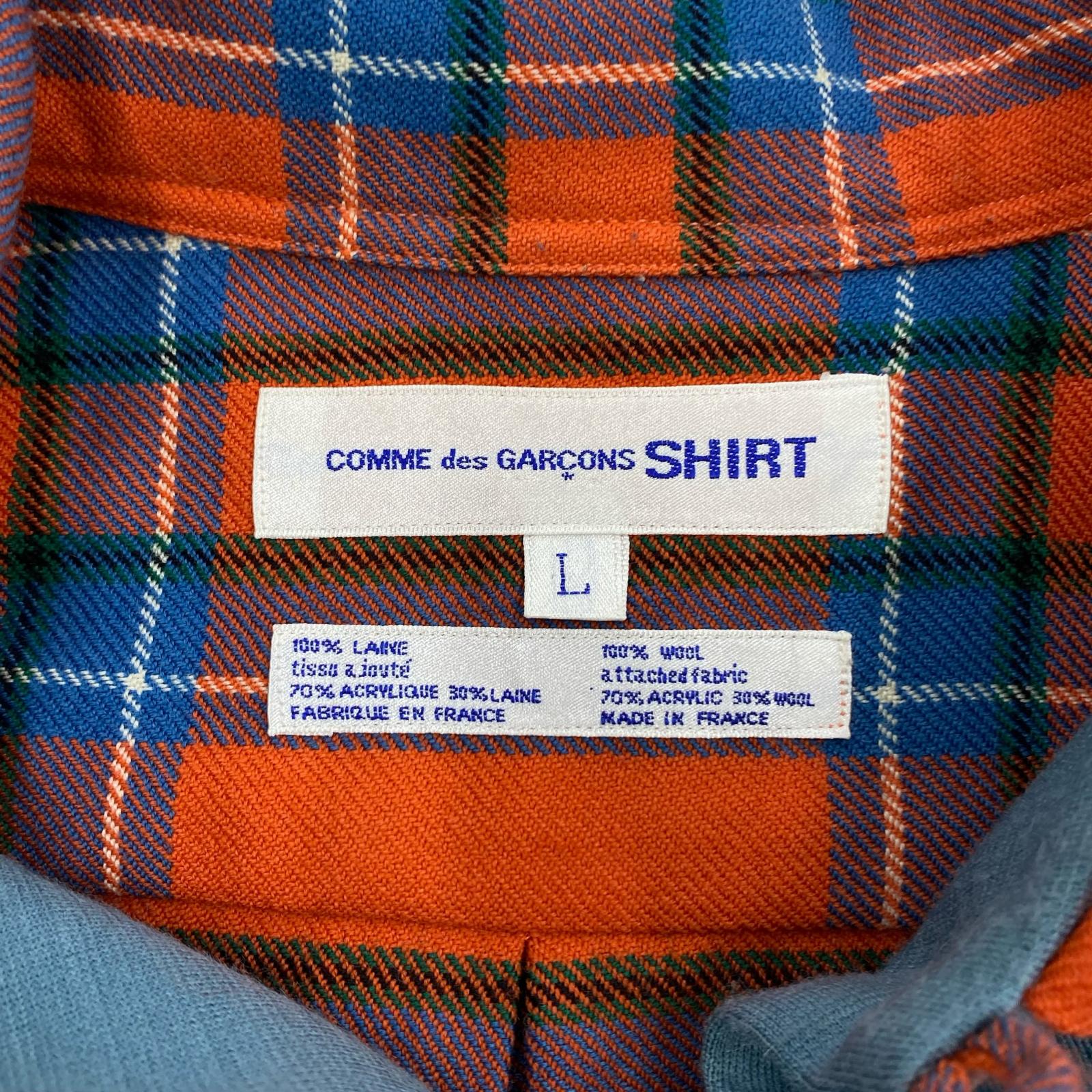 長袖シャツ COMME des GARCONS SHIRT 90s フロント切替 チェックシャツジャケット L レッド×ブルー L