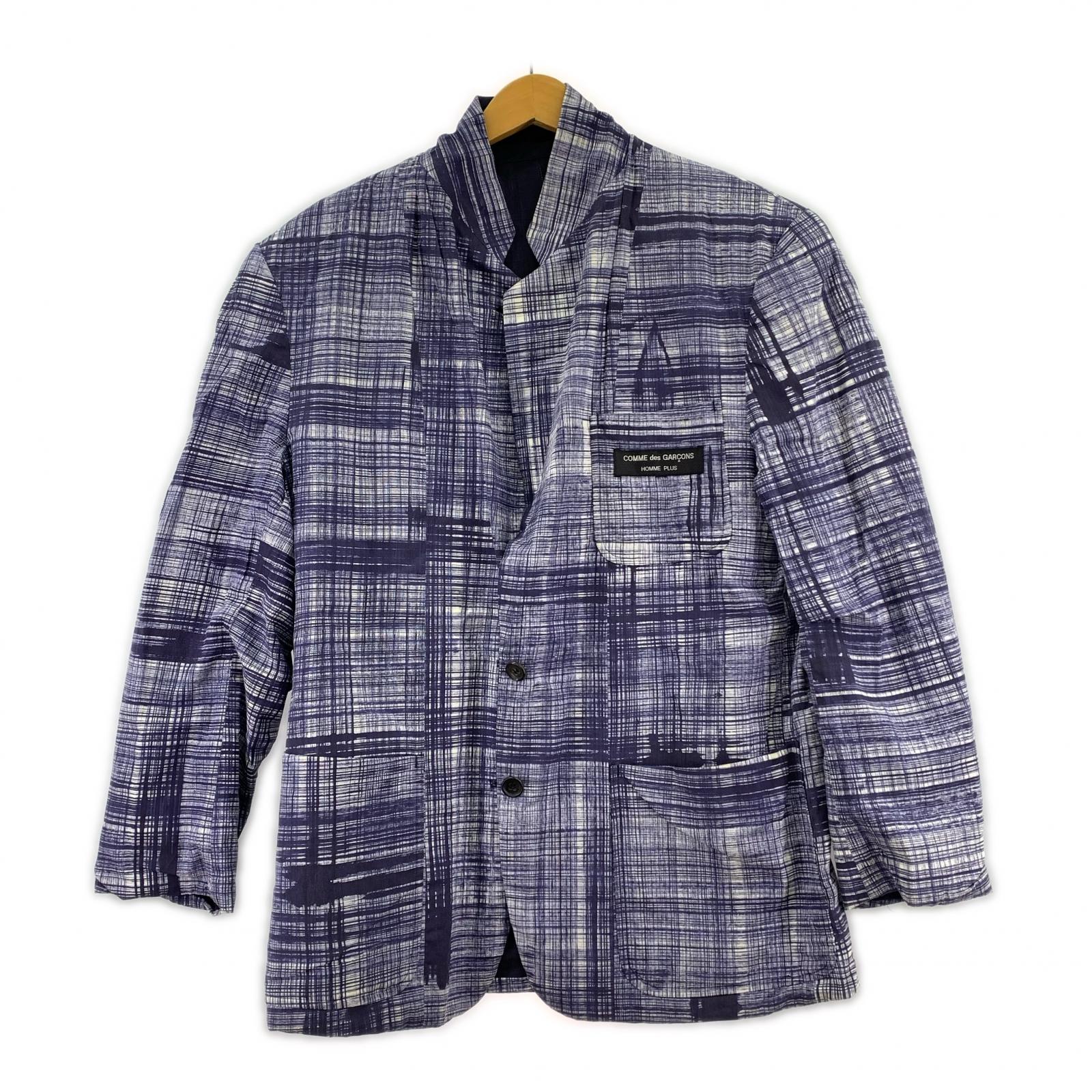 ジャケット COMME des GARCONS HOMME PLUS 90s リネン×シルク×コットン リバーシブルテーラードジャケット S ネイビー S