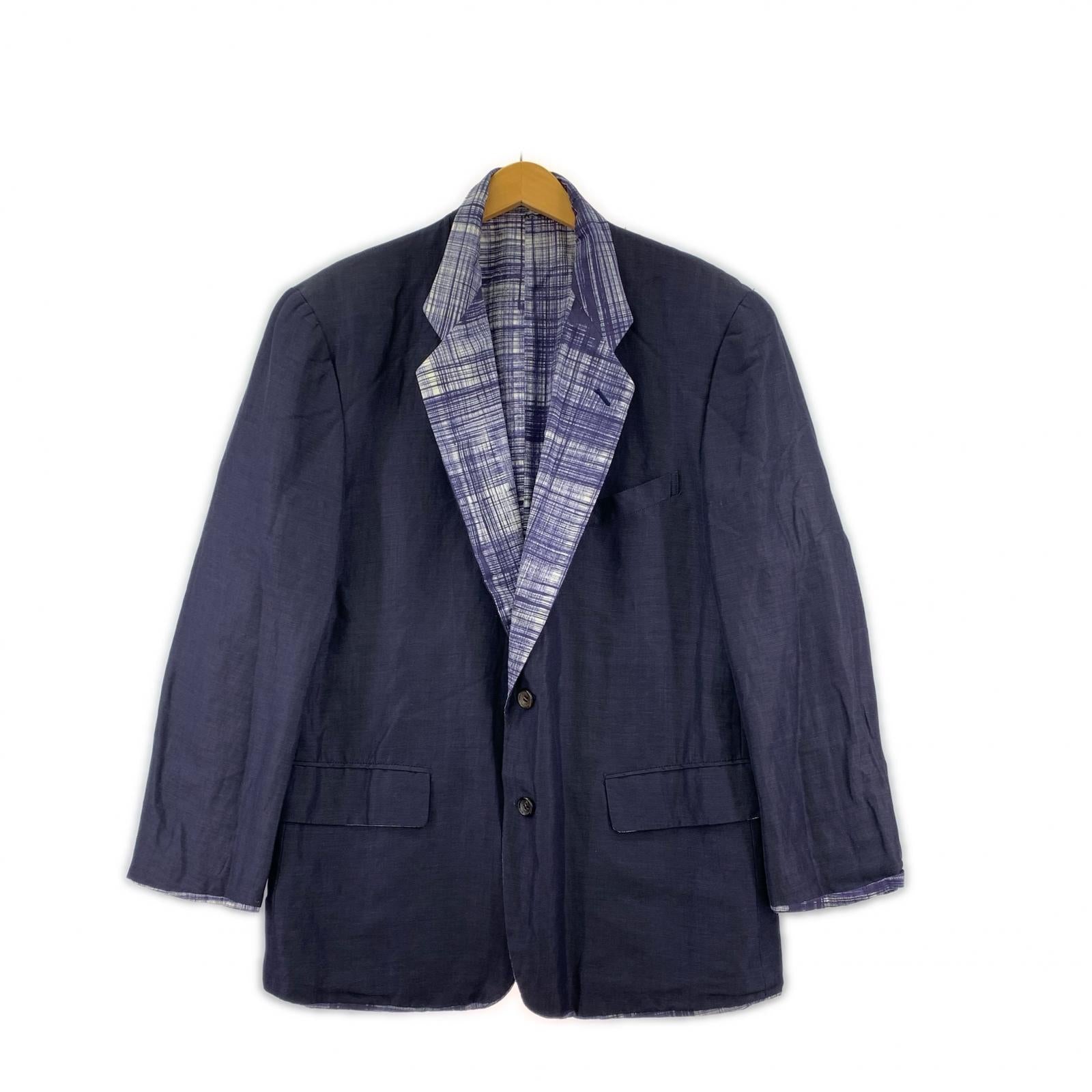 ジャケット COMME des GARCONS HOMME PLUS 90s リネン×シルク×コットン リバーシブルテーラードジャケット S ネイビー S