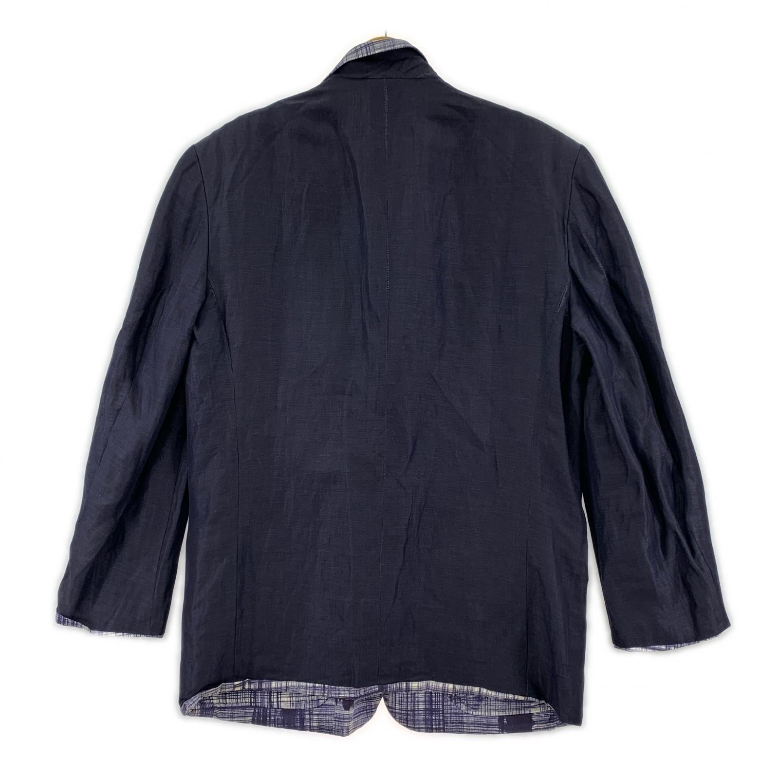 ジャケット COMME des GARCONS HOMME PLUS 90s リネン×シルク×コットン リバーシブルテーラードジャケット S ネイビー S