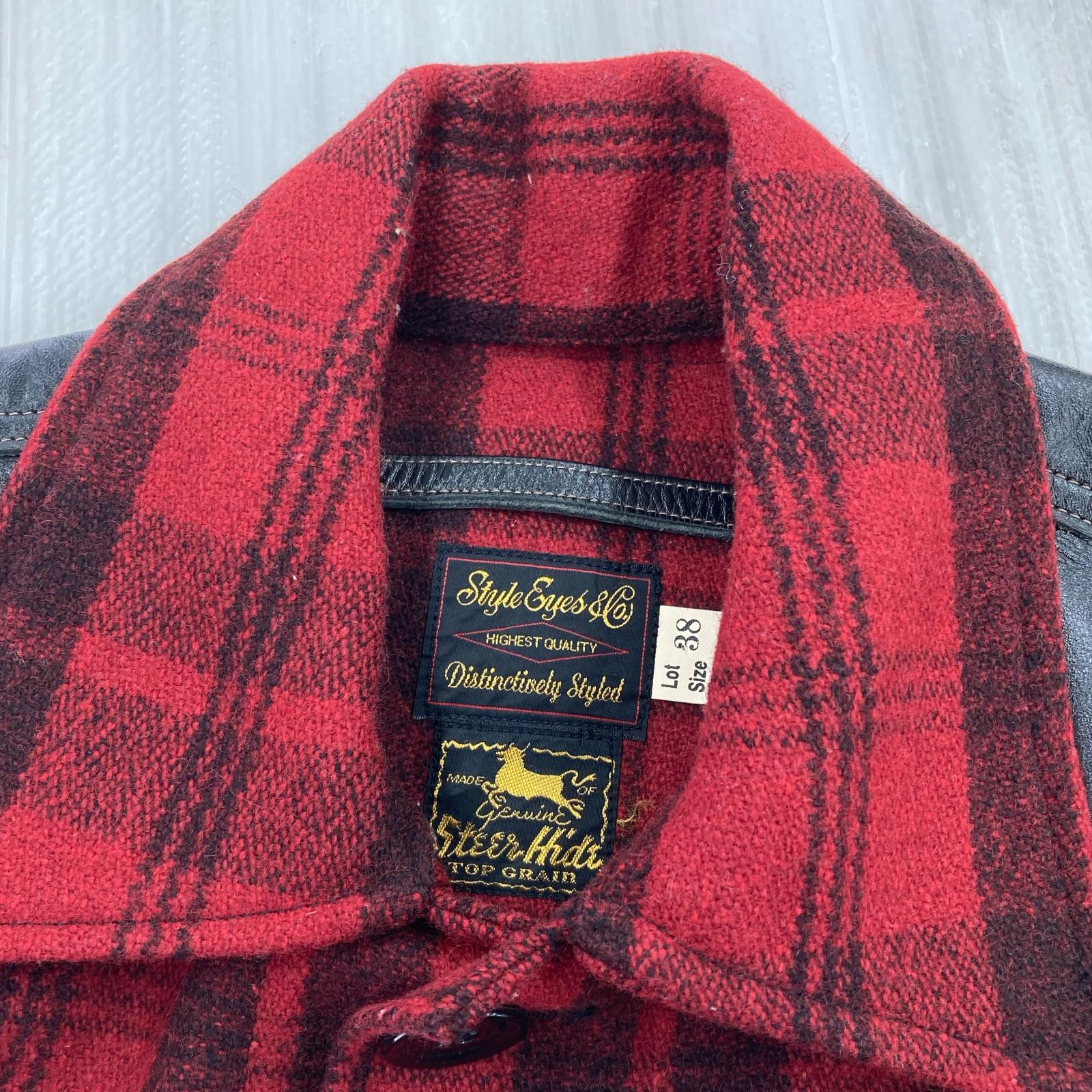 ジャケット Style Eyes レザー バッファローチェック 赤（38） 38 レッド