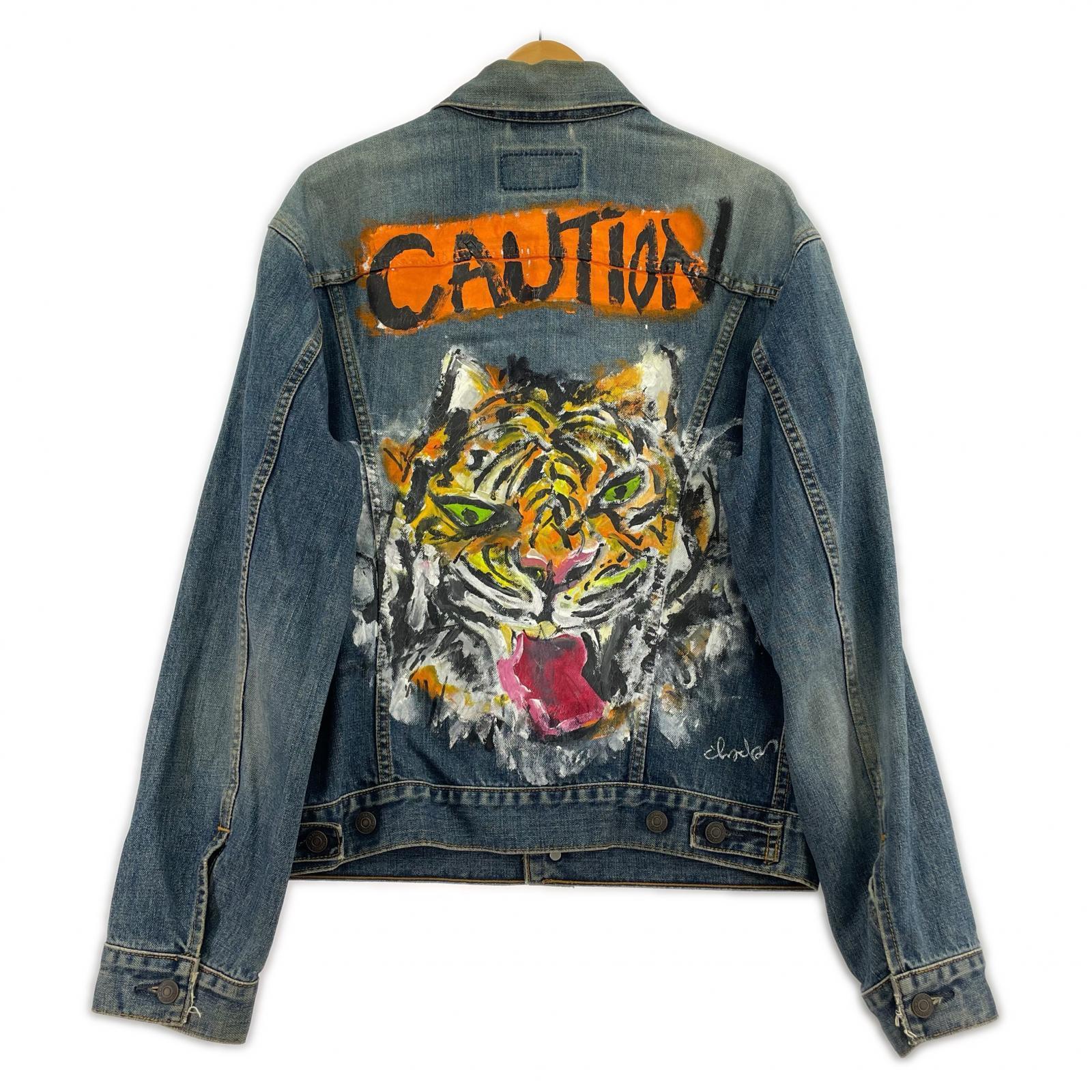 デニムジャケット 70500 CAUTION 虎 ペイント サックス L
