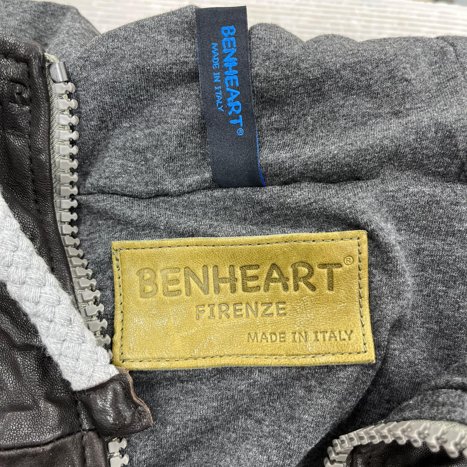 レザージャケット BENHEART FIRENZE イタリー製 シワ加工レザー ジップパーカー 焦げ茶 52 ブラウン