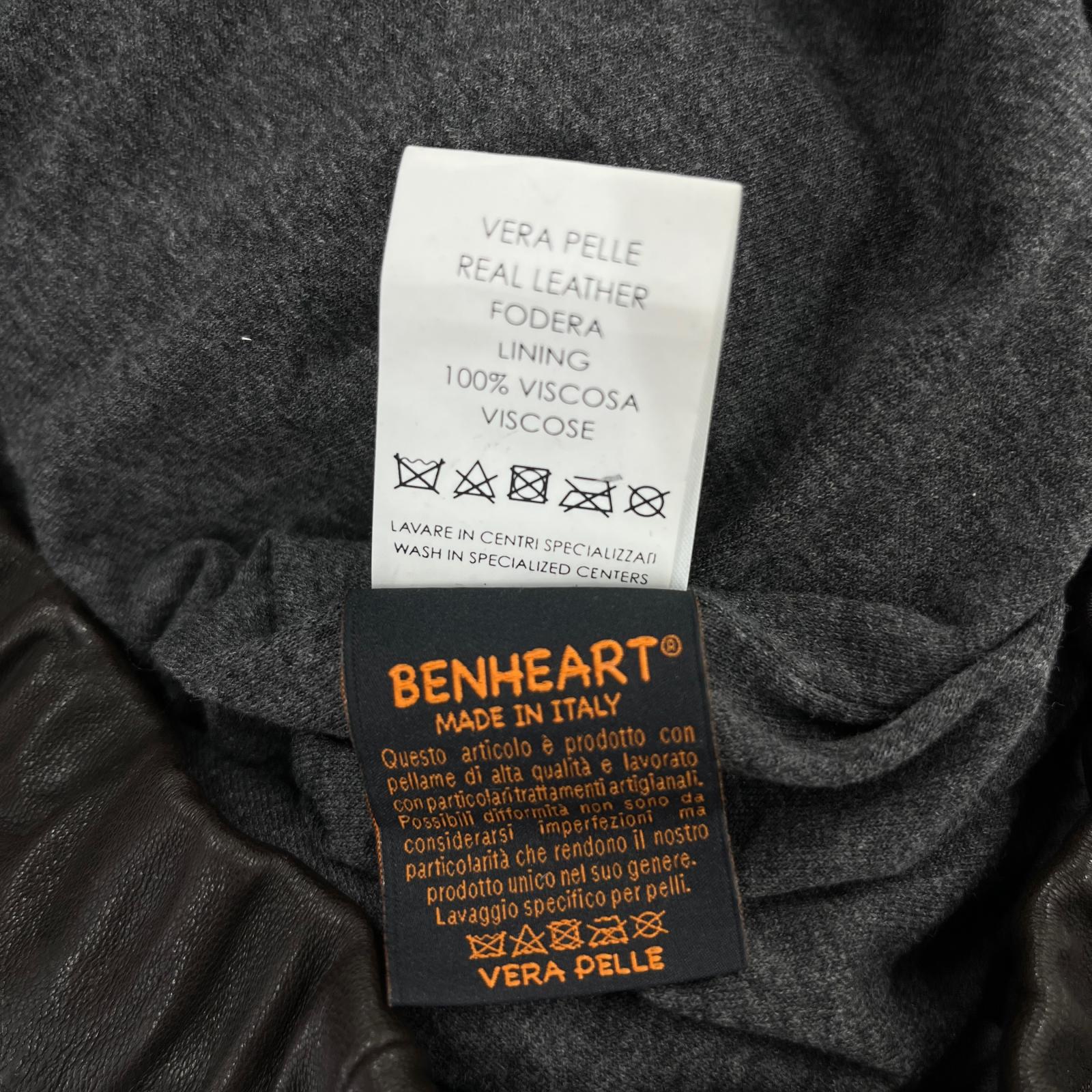 レザージャケット BENHEART FIRENZE イタリー製 シワ加工レザー ジップパーカー 焦げ茶 52 ブラウン