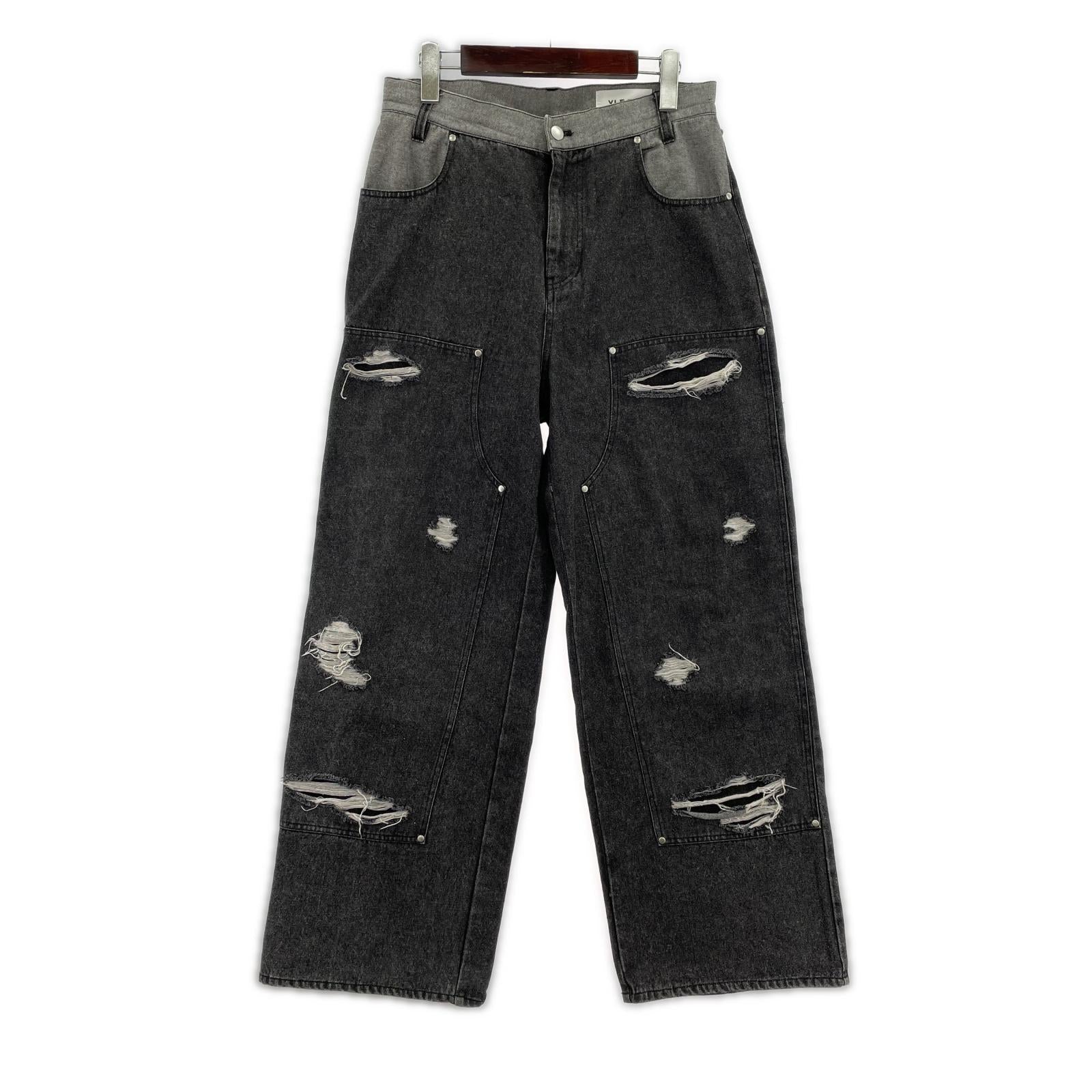 デニムパンツ VIEDIT/Double Knee Wide Denim Pants 1 ブラック