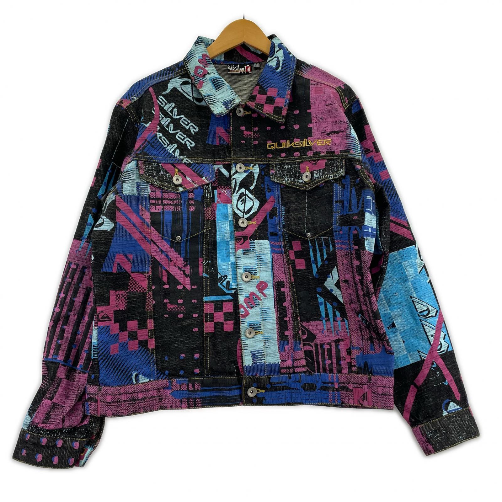 デニムジャケット QUICKSILVER ペイント総柄 M ブラック