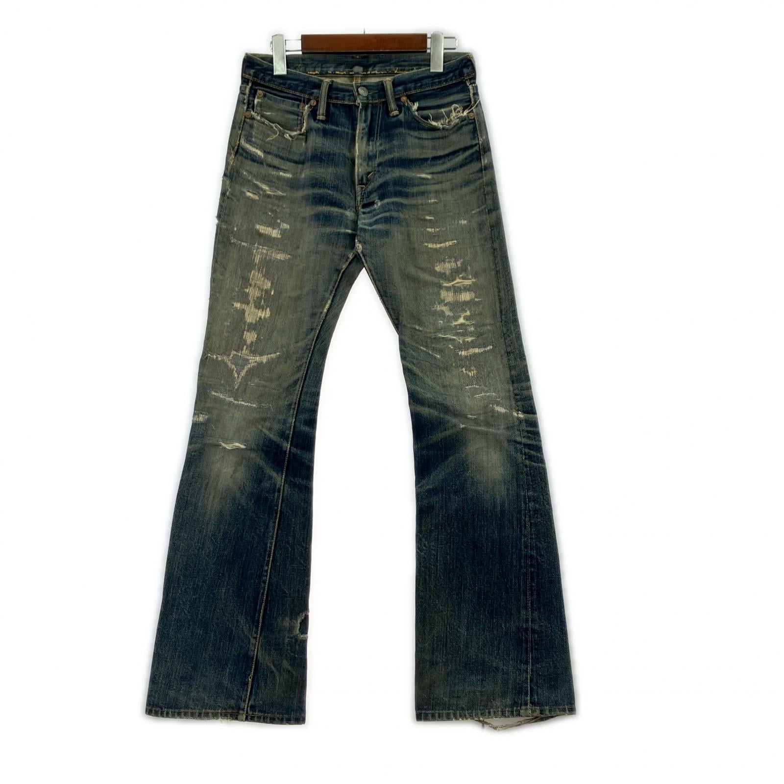 デニムパンツ THE FLAT HEAD ブーツカットデニム リペア (W29) ネイビー