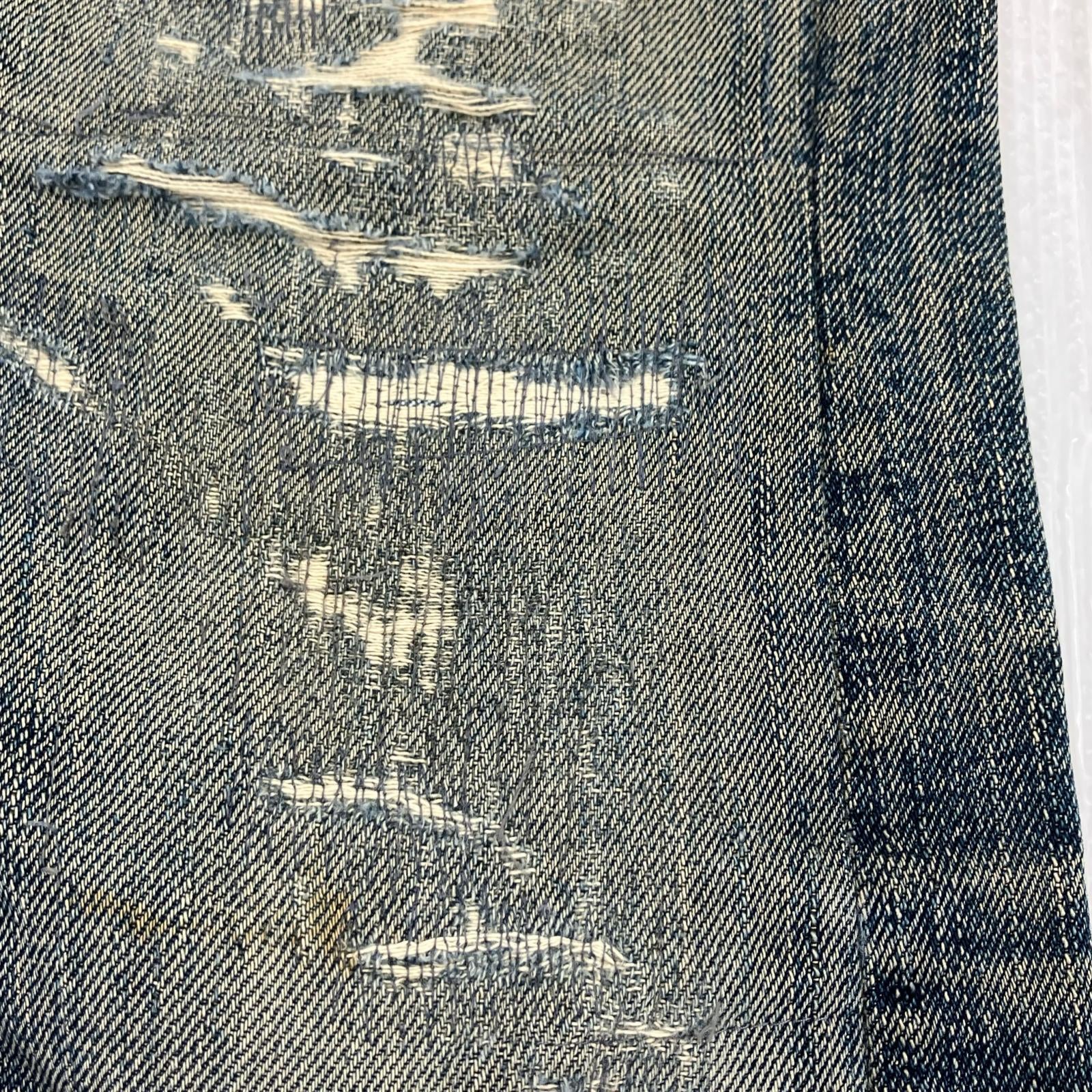 デニムパンツ THE FLAT HEAD ブーツカットデニム リペア (W29) ネイビー