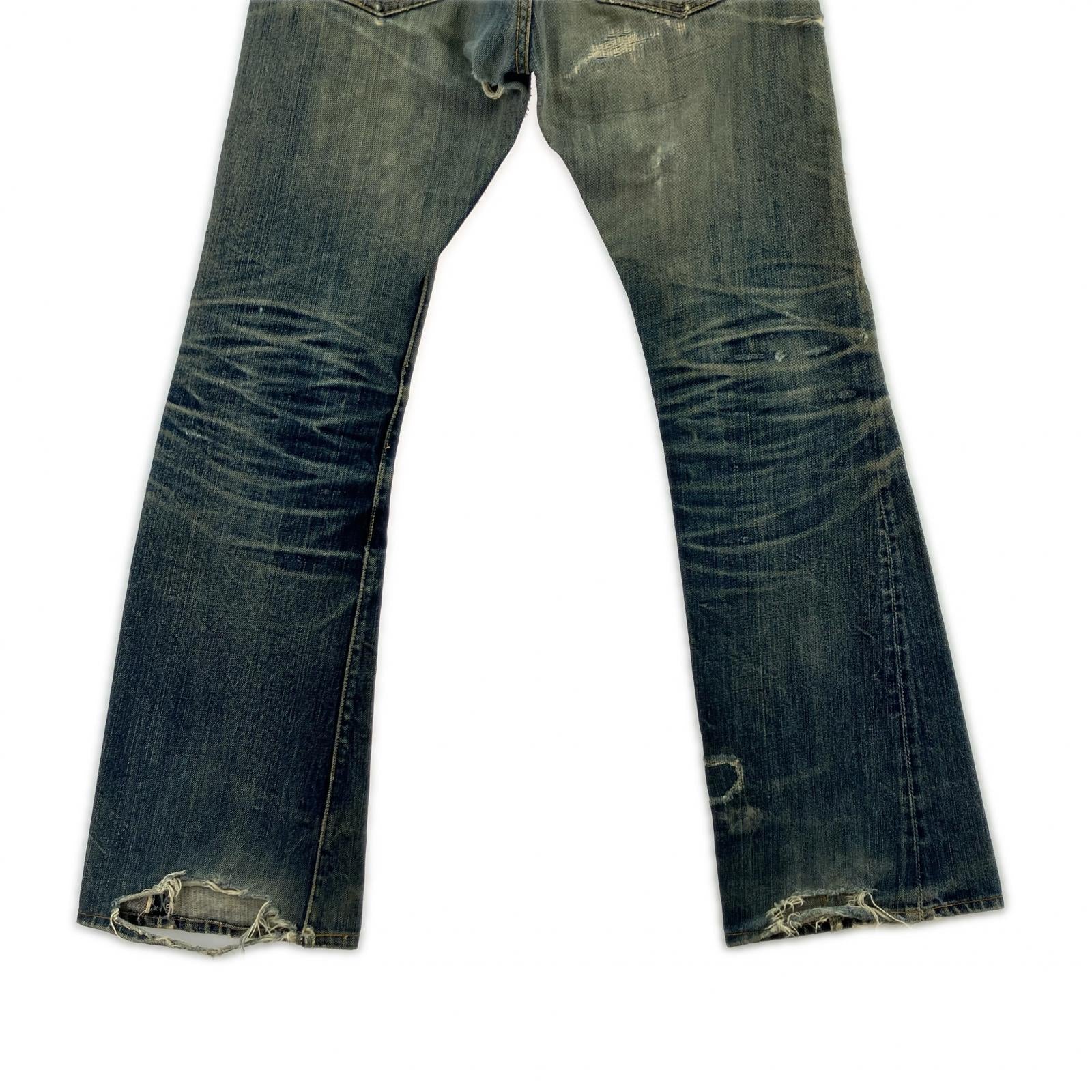 デニムパンツ THE FLAT HEAD ブーツカットデニム リペア (W29) ネイビー