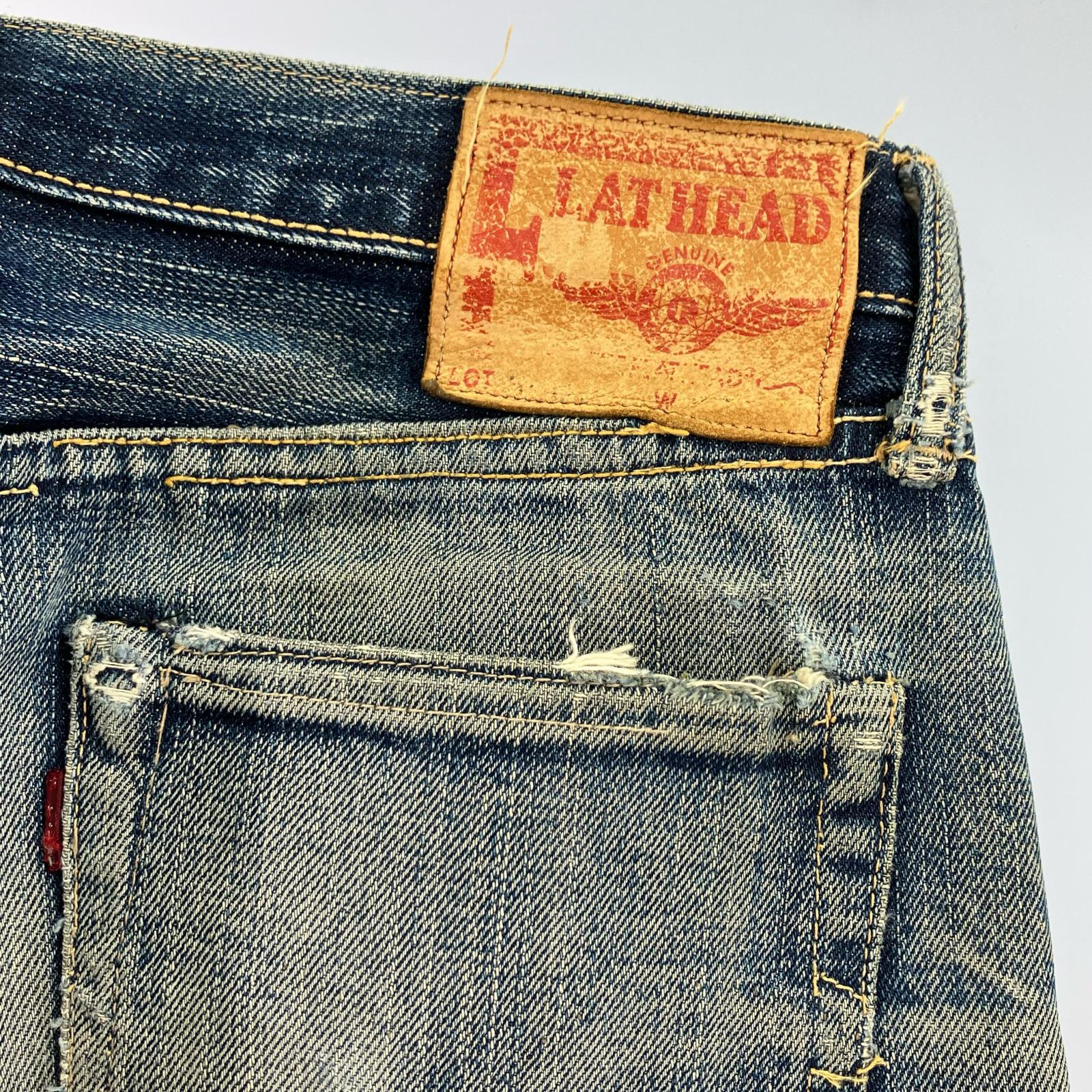 デニムパンツ THE FLAT HEAD ブーツカットデニム リペア (W29) ネイビー