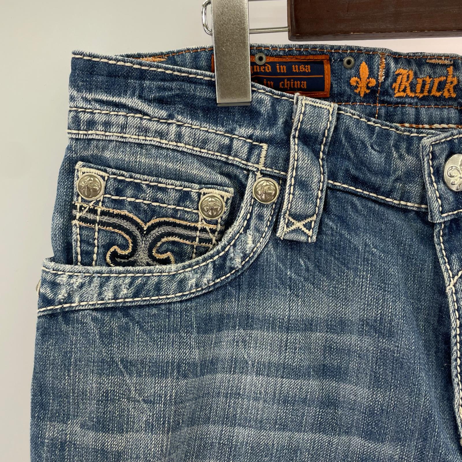 デニムパンツ Rock Revival 加工デニムパンツ 33 ブルー