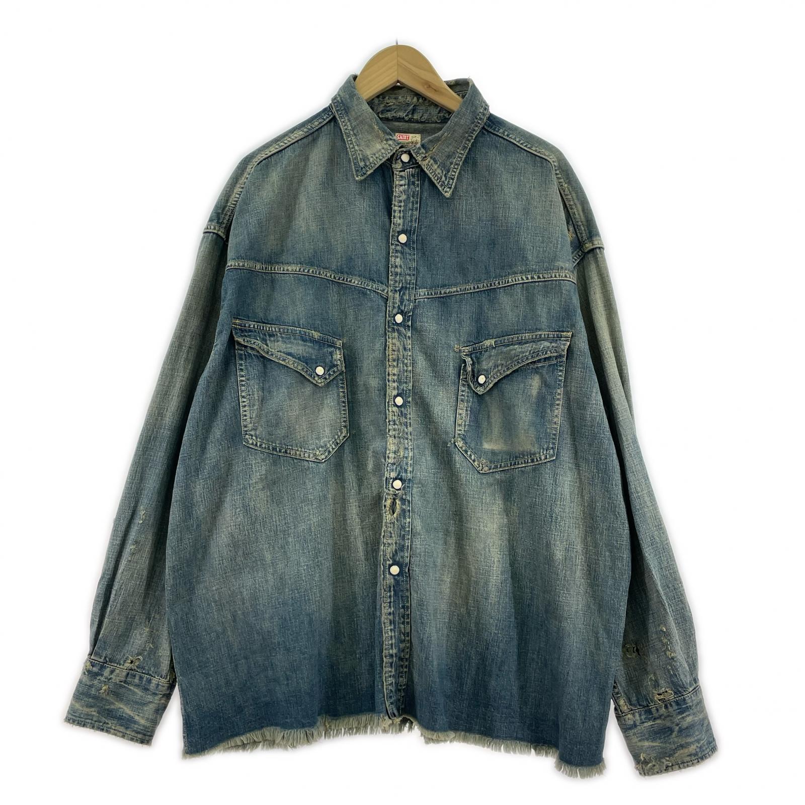 長袖シャツ SAINT MICHAEL Denim Shirt DENIM Blue 加工ウエスタンデニムシャツ XL インディゴ ブルー