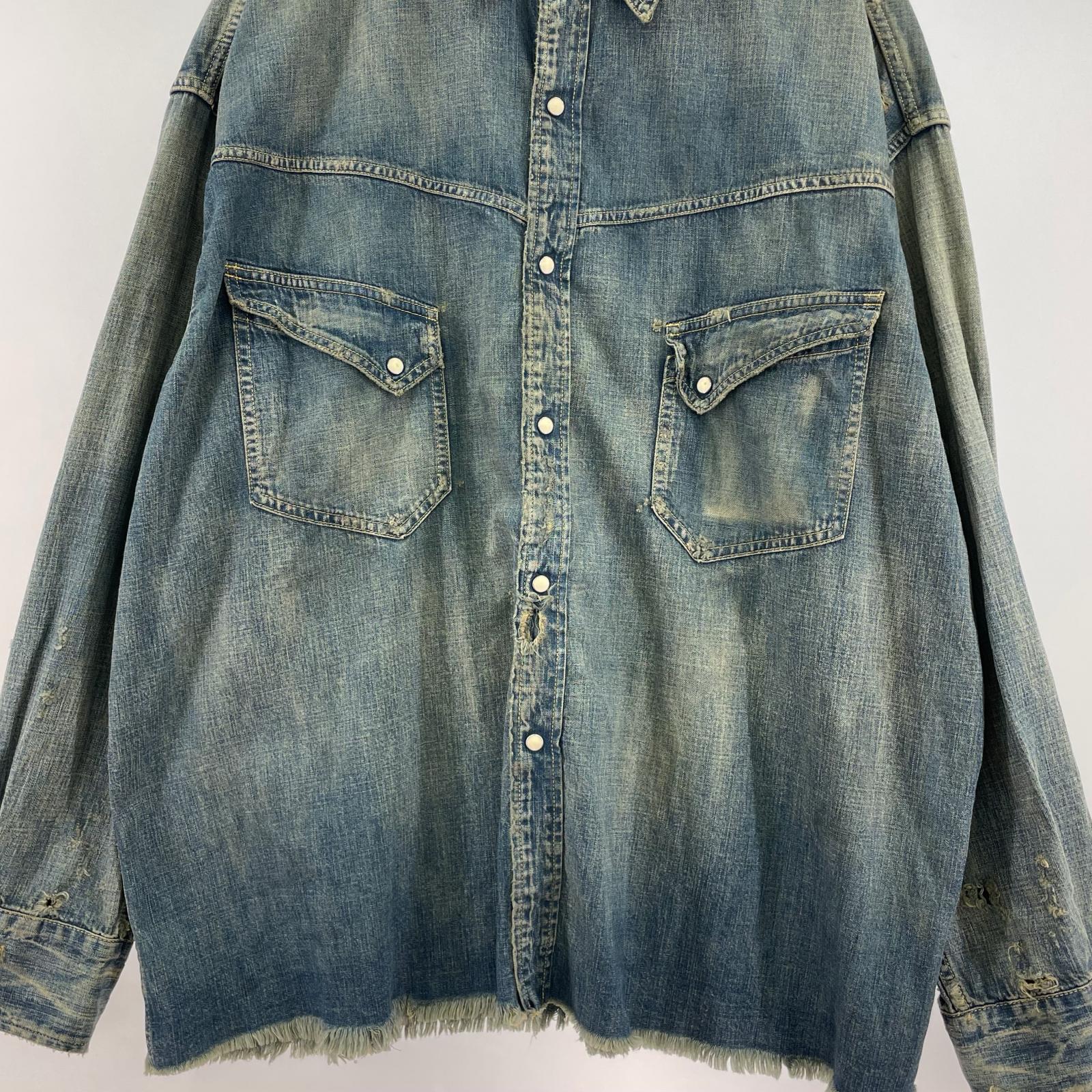 長袖シャツ SAINT MICHAEL Denim Shirt DENIM Blue 加工ウエスタンデニムシャツ XL インディゴ ブルー