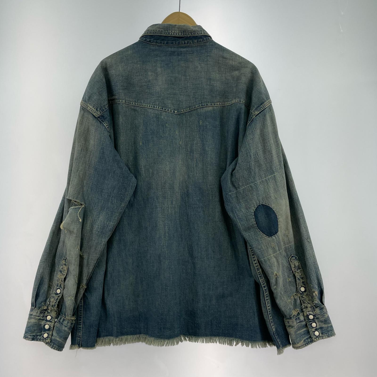 長袖シャツ SAINT MICHAEL Denim Shirt DENIM Blue 加工ウエスタンデニムシャツ XL インディゴ ブルー
