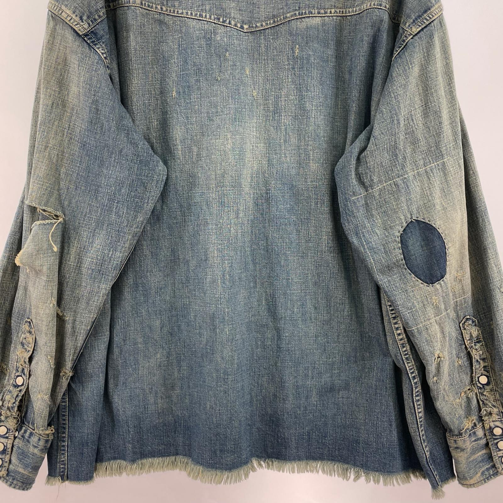 長袖シャツ SAINT MICHAEL Denim Shirt DENIM Blue 加工ウエスタンデニムシャツ XL インディゴ ブルー