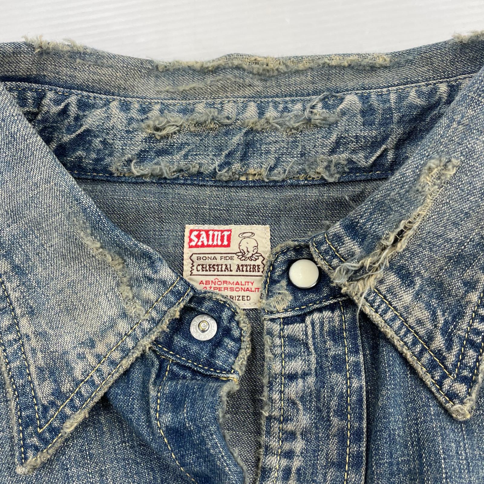 長袖シャツ SAINT MICHAEL Denim Shirt DENIM Blue 加工ウエスタンデニムシャツ XL インディゴ ブルー