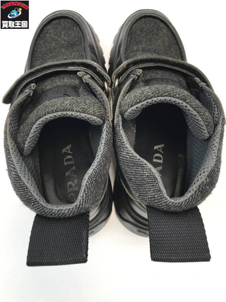 PRADA モカシン ベルクロ スニーカー レザー/ウール 黒 35 1/2