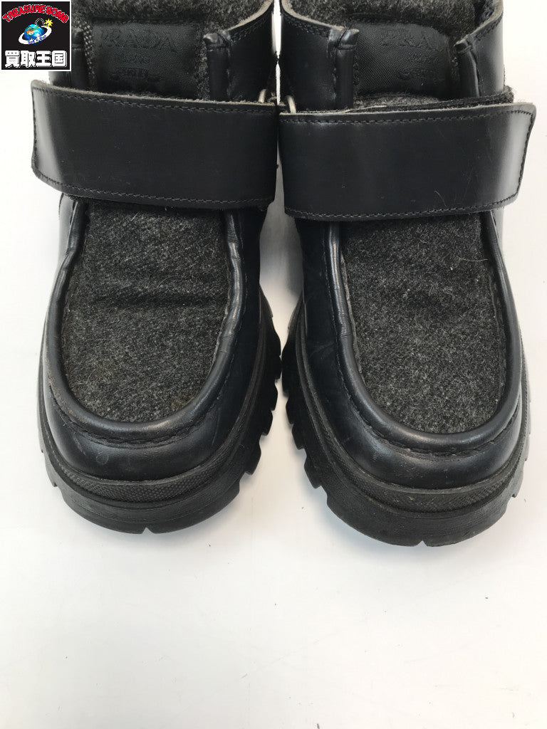 PRADA モカシン ベルクロ スニーカー レザー/ウール 黒 35 1/2