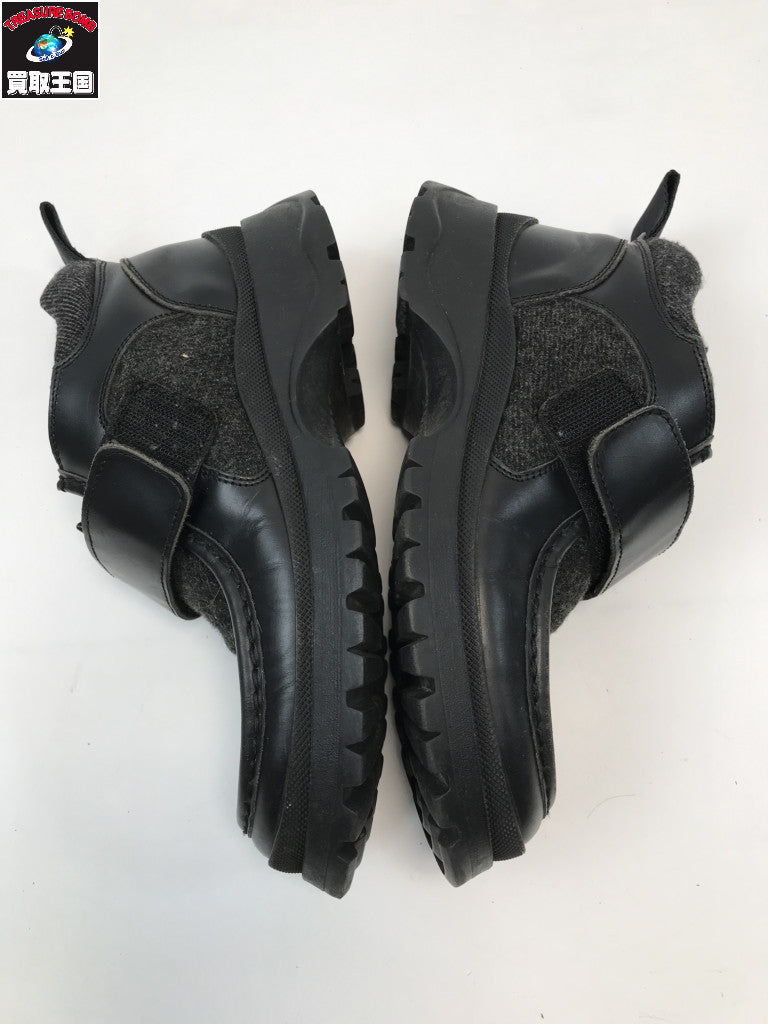 PRADA モカシン ベルクロ スニーカー レザー/ウール 黒 35 1/2