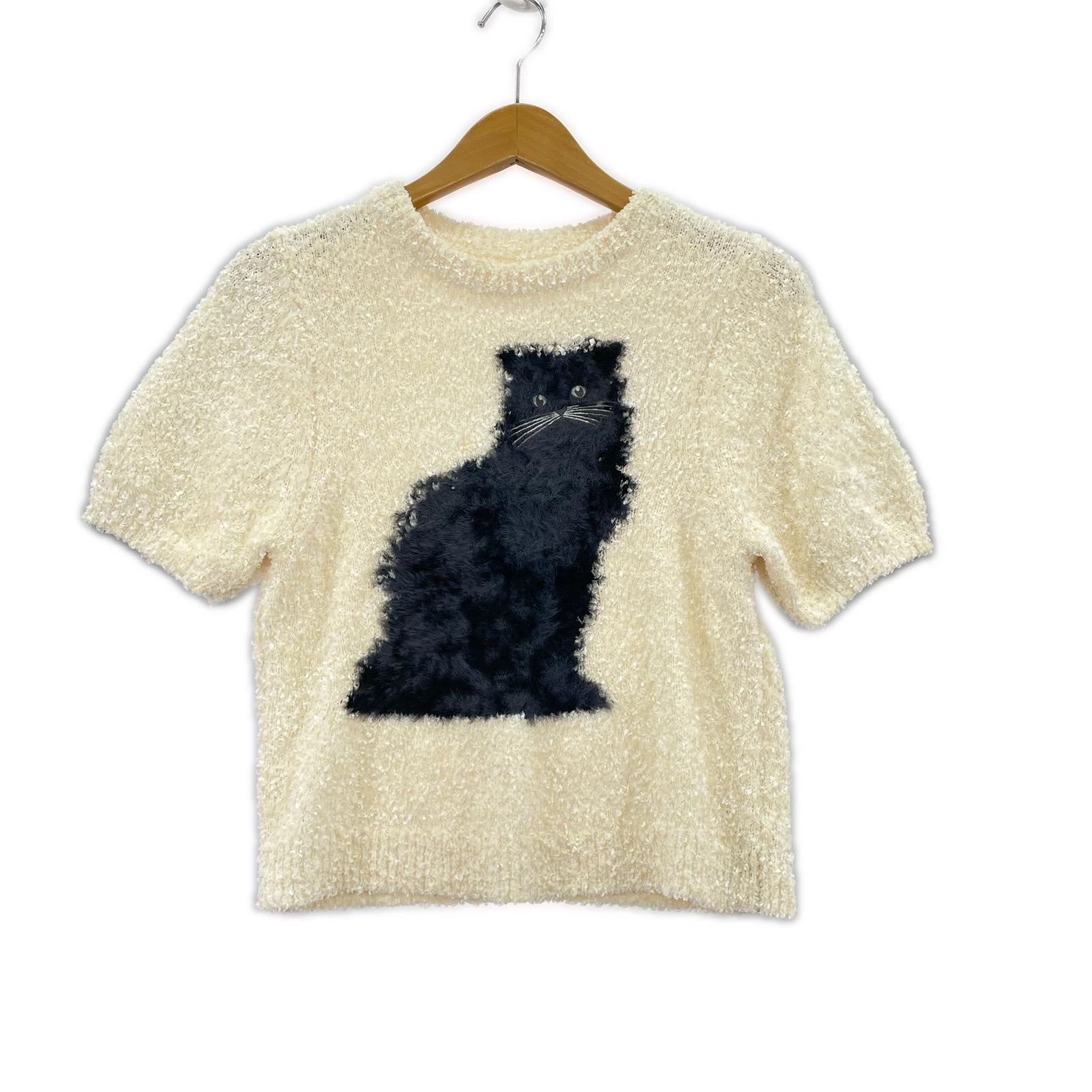 半袖Ｔシャツ キャットモチーフジャガードニット WHT ホワイト
