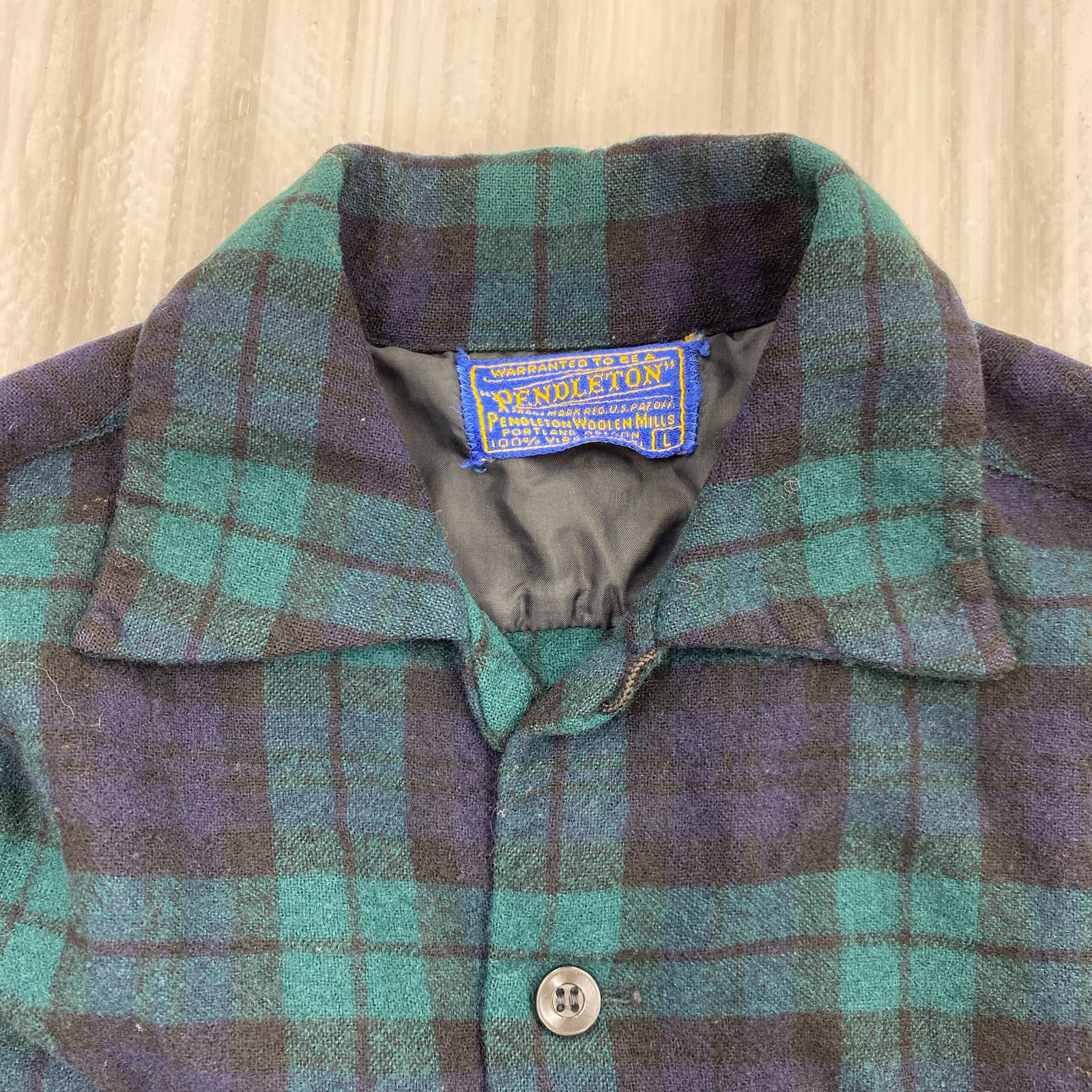 長袖シャツ 60s ブラックウォッチ ボートシャツ L グリーン