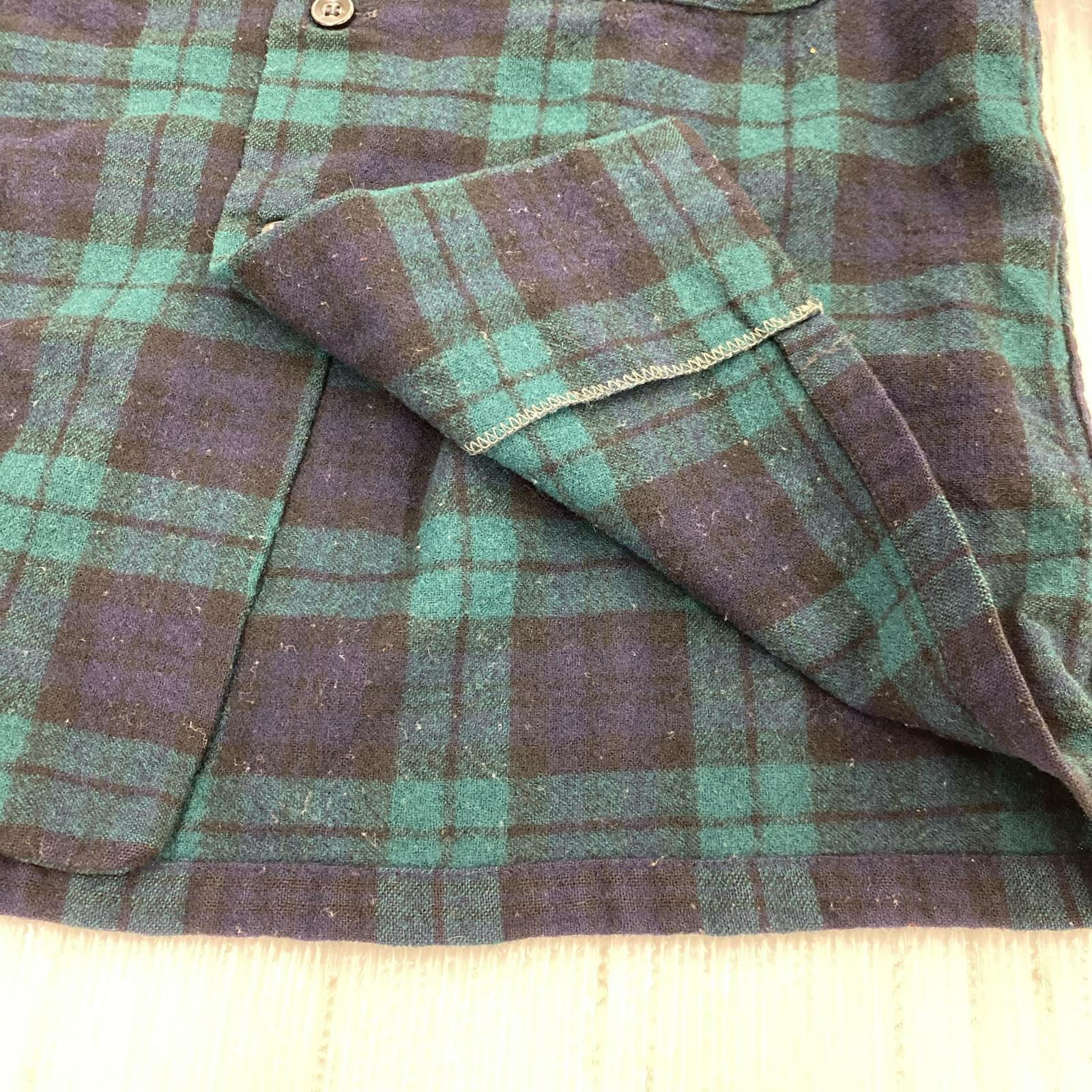 長袖シャツ 60s ブラックウォッチ ボートシャツ L グリーン