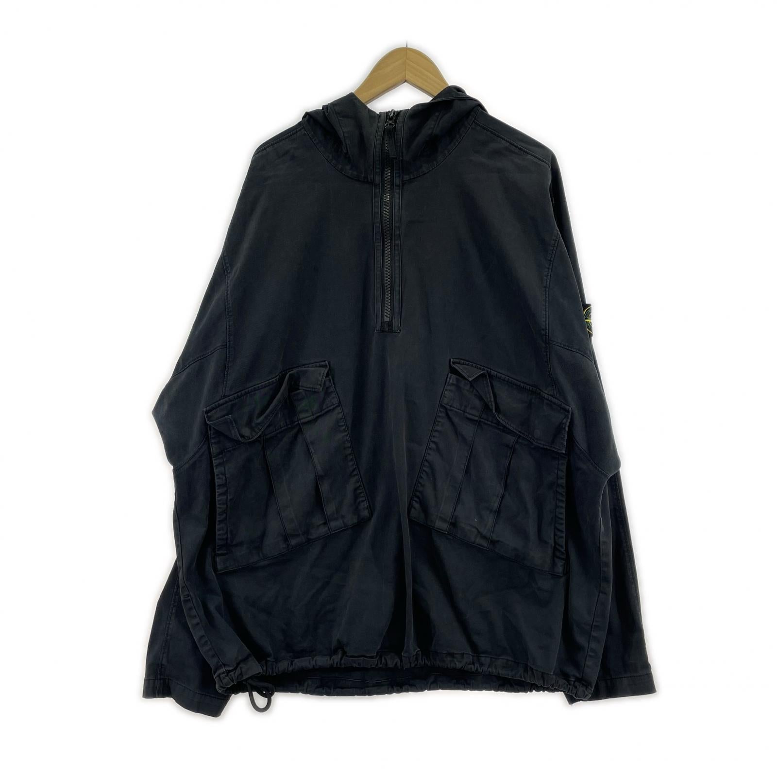 ジャケット STONE ISLAND QUARTER ZIP POPOVER HOODED SMOCK ハーフジップパーカー XL 黒 ブラック
