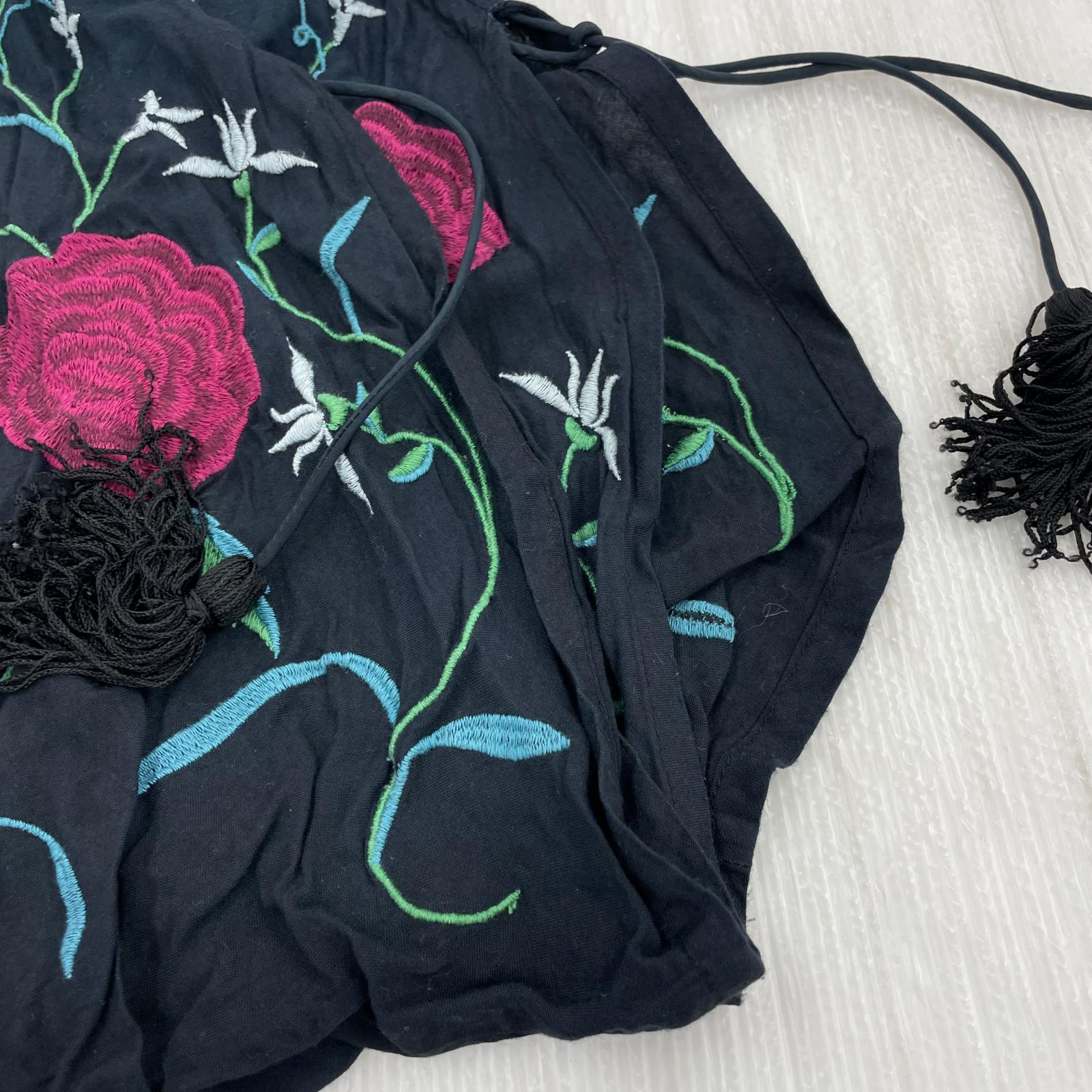 ワンピース ローズ刺繍ワンピース ブラック