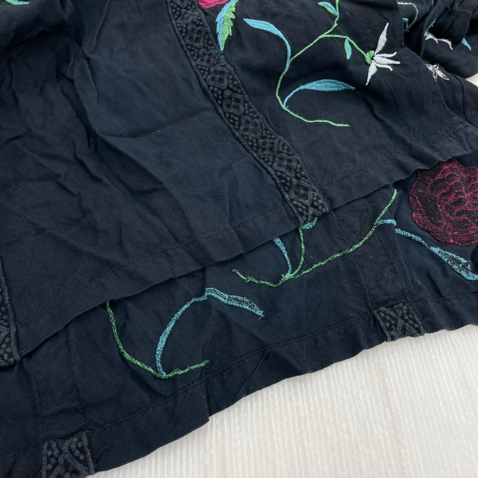 ワンピース ローズ刺繍ワンピース ブラック