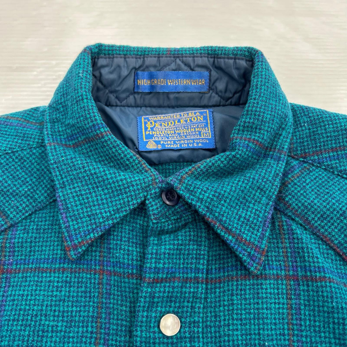 長袖シャツ 70s PENDLETON ｳｰﾙﾁｪｯｸｼｬﾂ Ｍ M グリーン