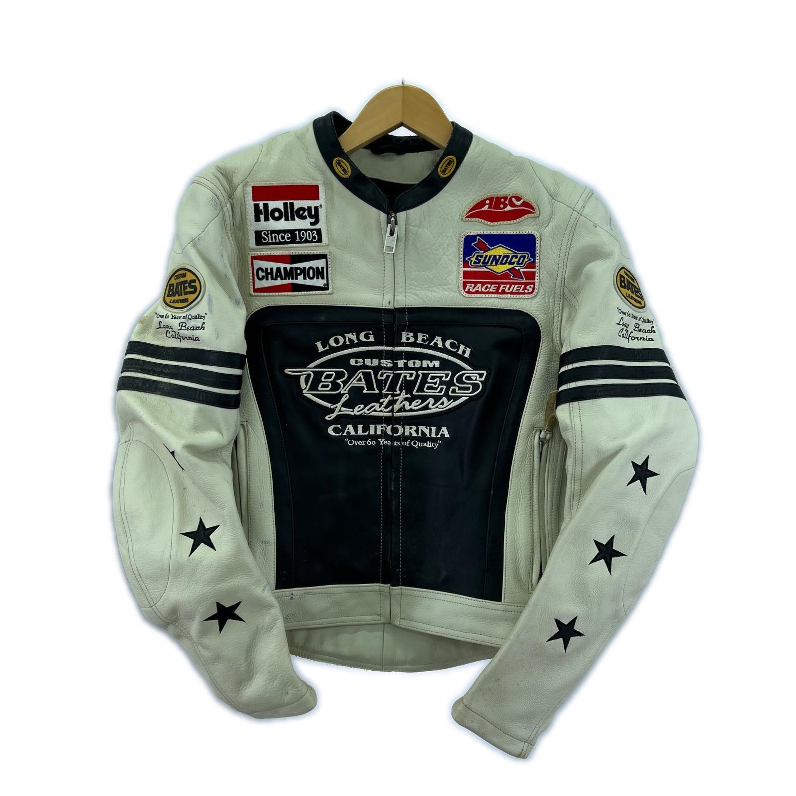 ライダースジャケット BATES レーシング 黒白 (L) L