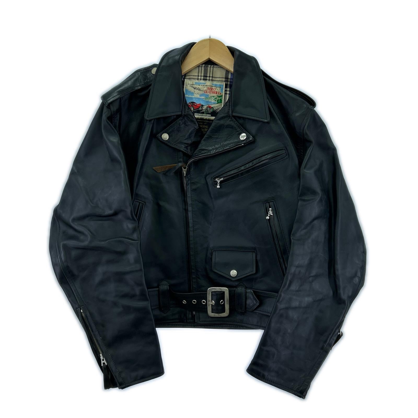 ライダースジャケット aero leather ダブル ホースハイド ブラック (40) 40 ブラック