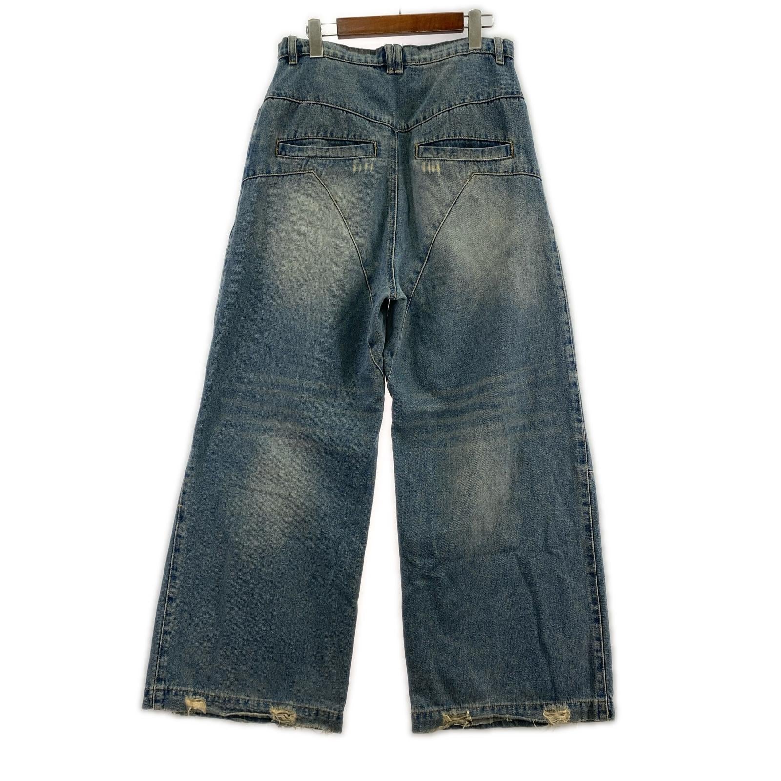 デニムパンツ THELEADER ワイドクラッシュデニムパンツ L