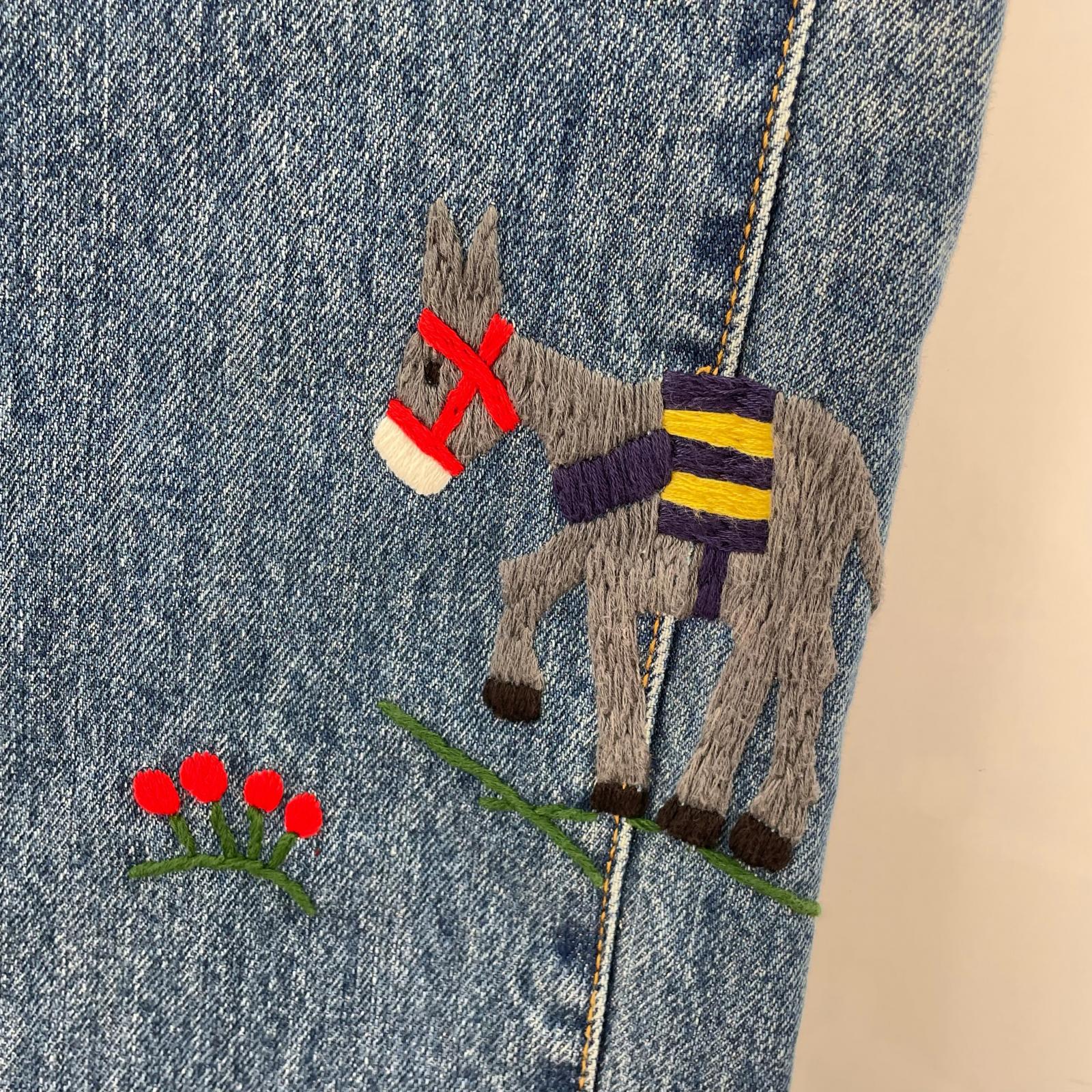 デニムパンツ KHOKI Hand-Embroidered Denim Pants 2 ネイビー