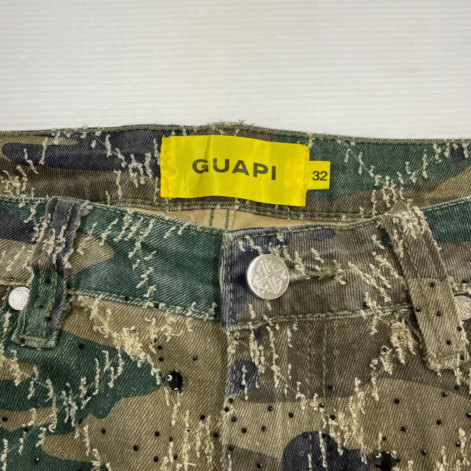 パンツ GUAPI ラインストーン カモフラパンツ 32 緑 32 グリーン