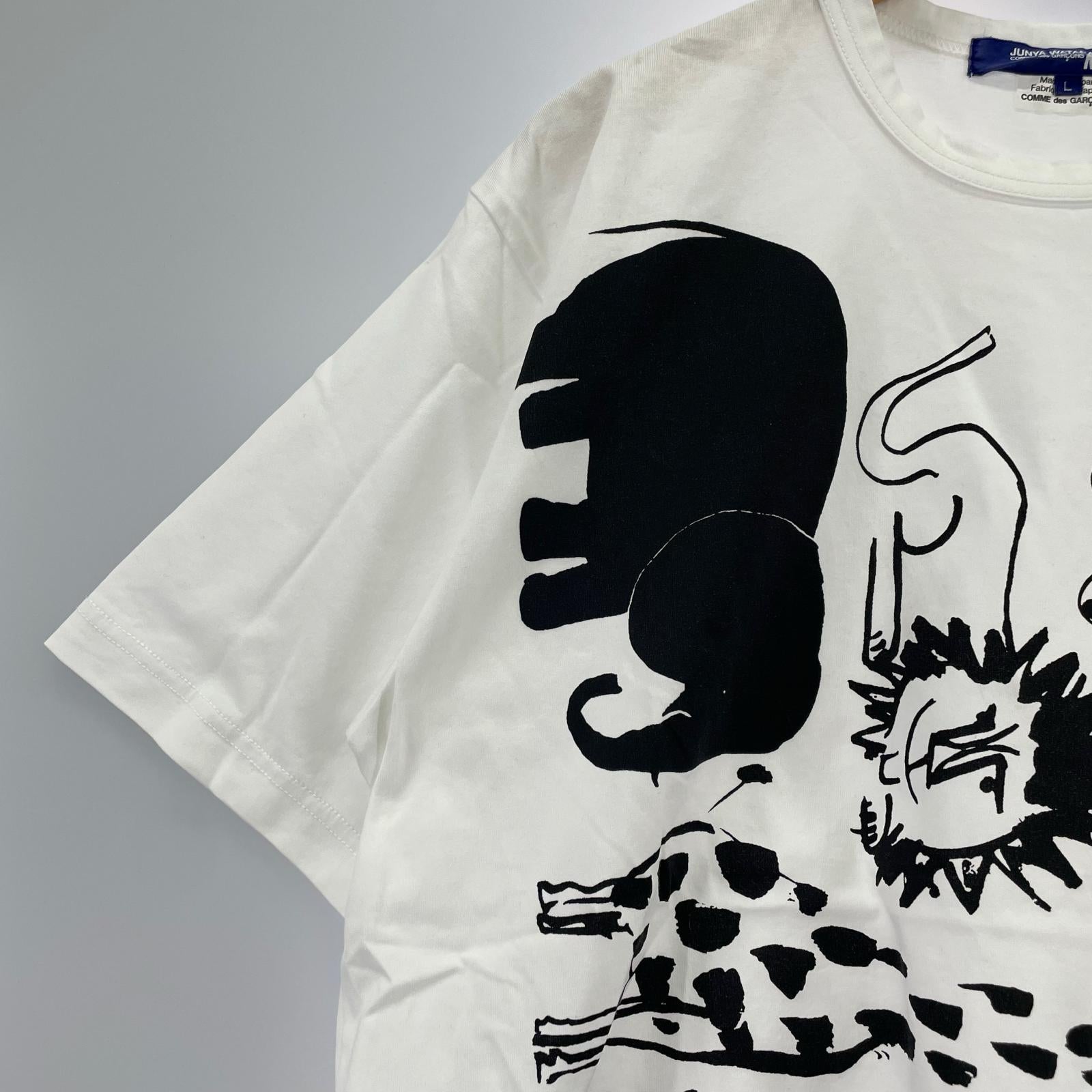 半袖Ｔシャツ 天竺綿プリントTシャツ アニマルイアラスト (L) 白 L ホワイト
