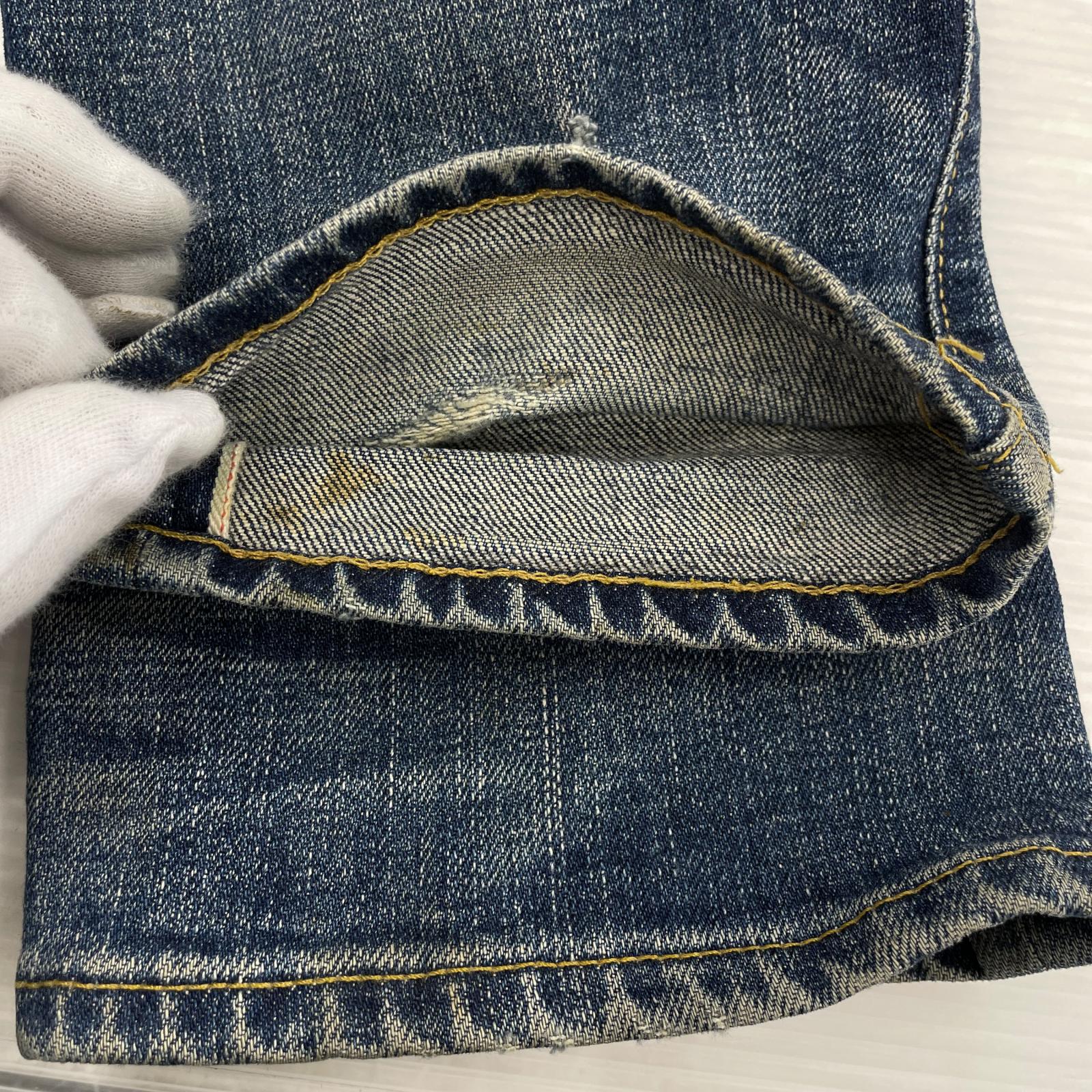 デニムパンツ 23ss DAMAGED DENIM TAPERED PANTS 2 ネイビー