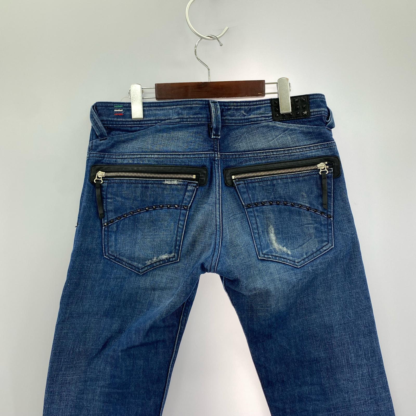 デニムパンツ SLAMMER スタッズ デニムパンツ　W35 31 ブルー