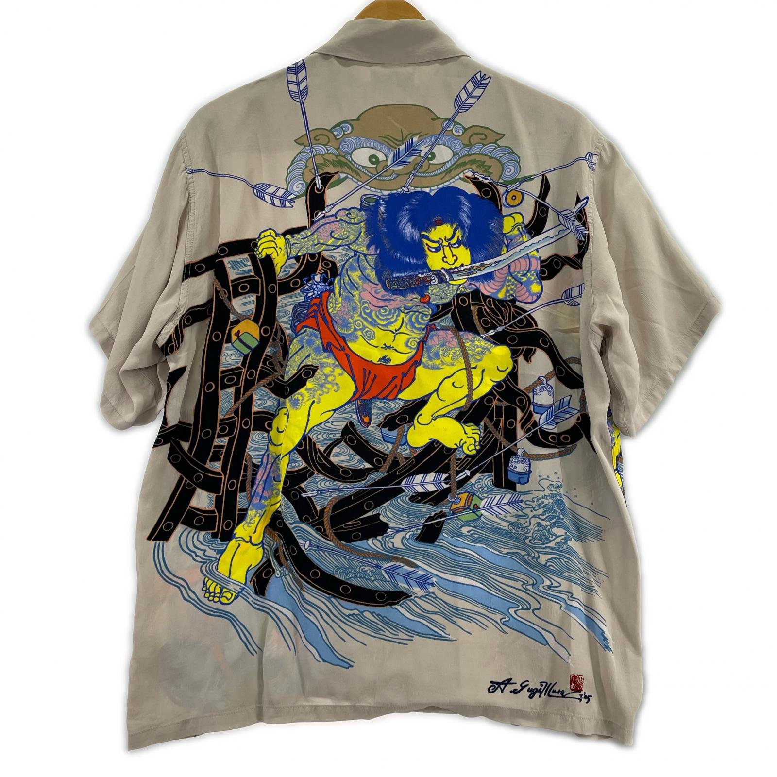 半袖シャツ KEONI OF HAWAII STUDIO写楽 浮世水滸伝龍虎 S グレー