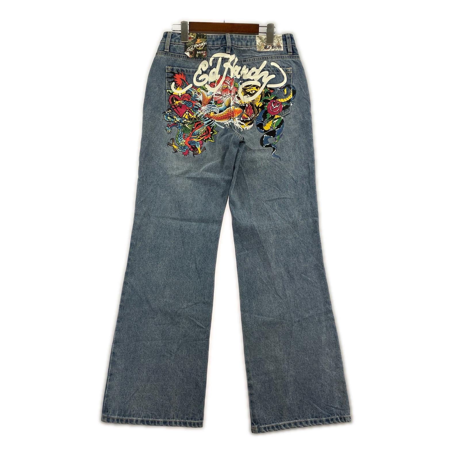 デニムパンツ Ed Hardy バックプリントデニムパンツ サックス 28