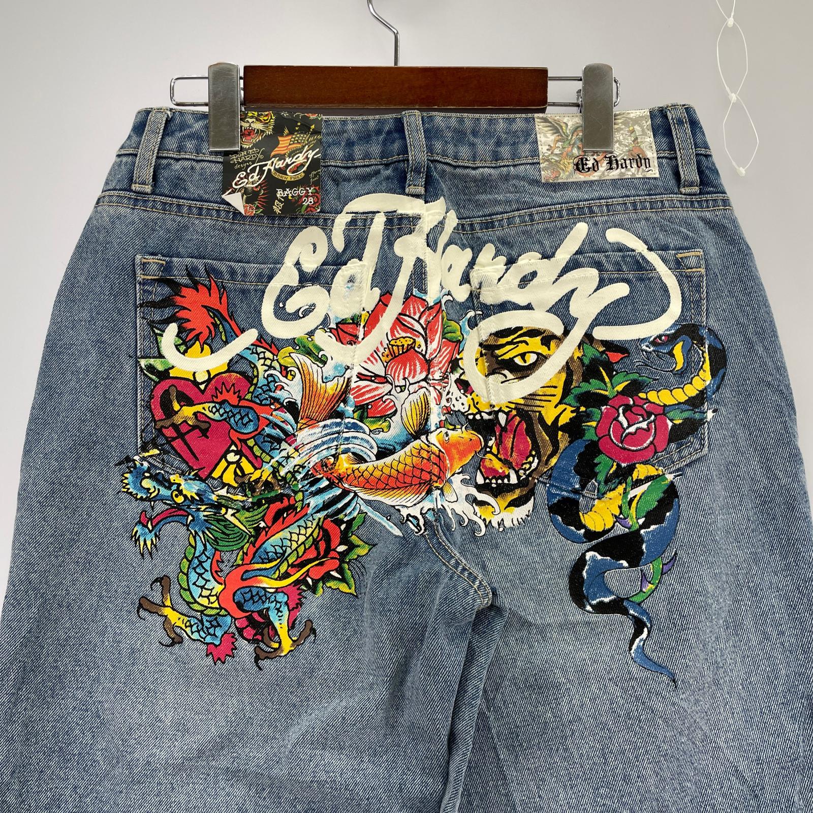 デニムパンツ Ed Hardy バックプリントデニムパンツ サックス 28
