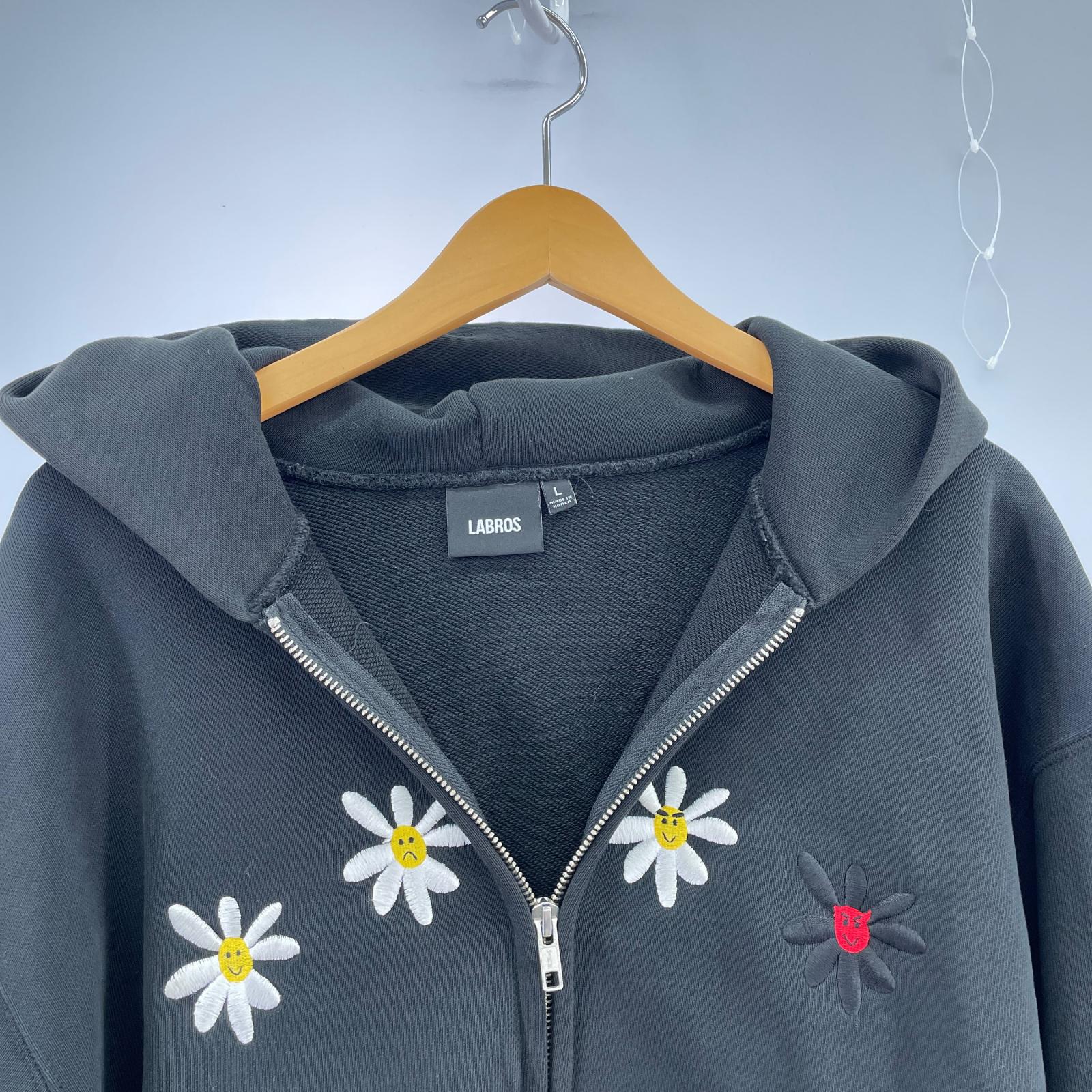 パーカー LABROS LABROS フラワー刺繍ジップパーカー L 黒 L ブラック
